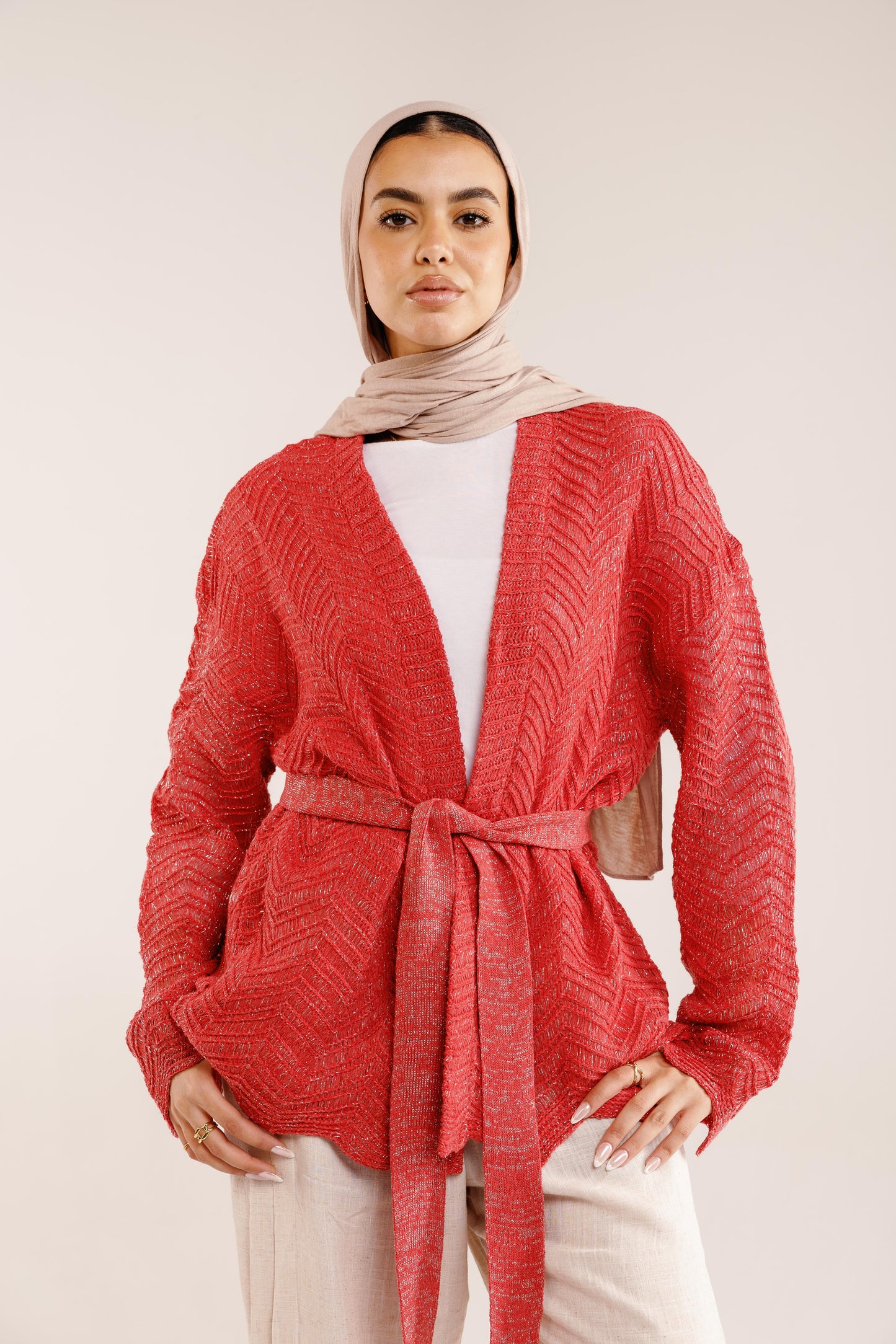 Rosalie Knit in Shimmer Pale Red