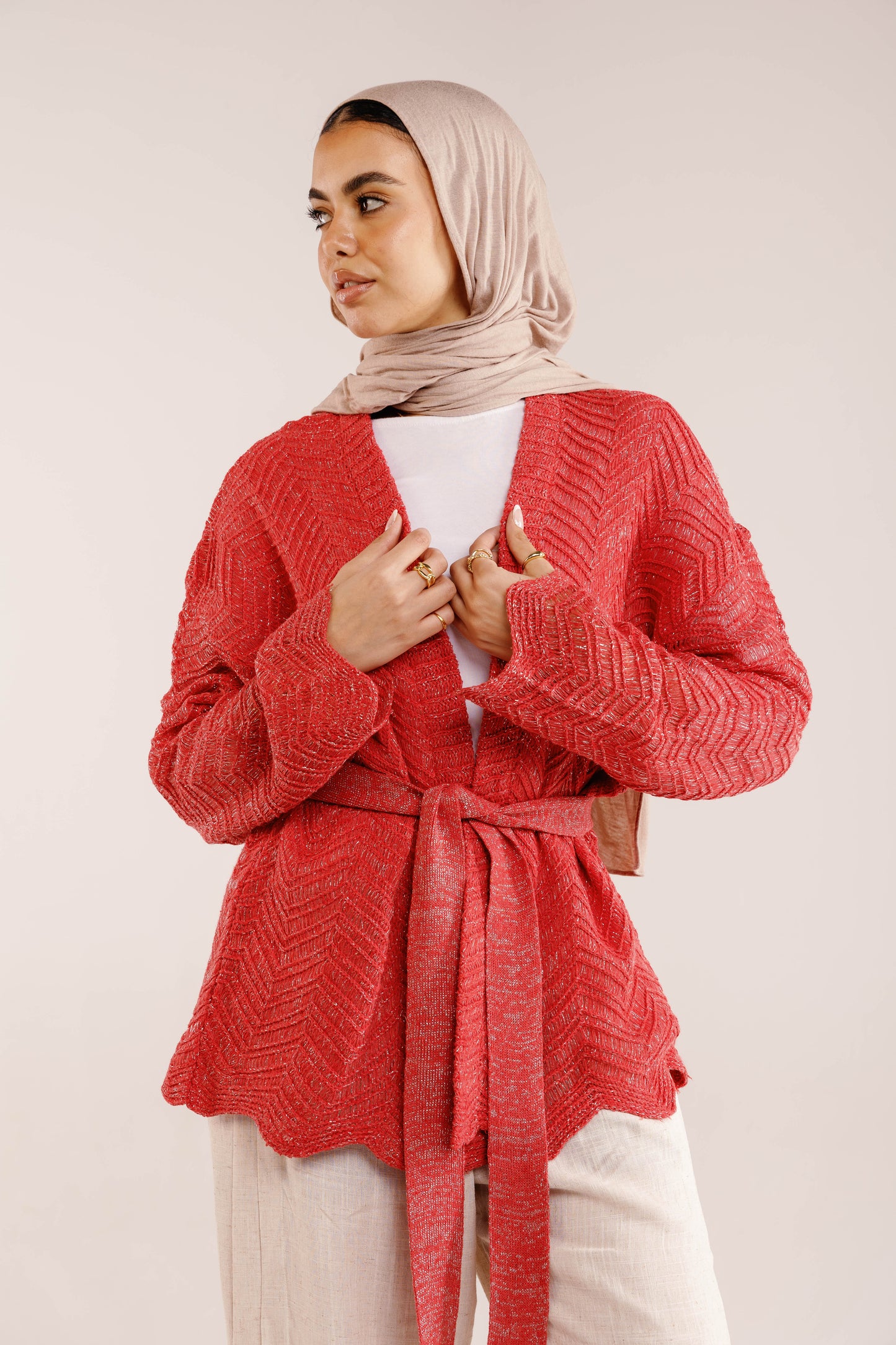Rosalie Knit in Shimmer Pale Red