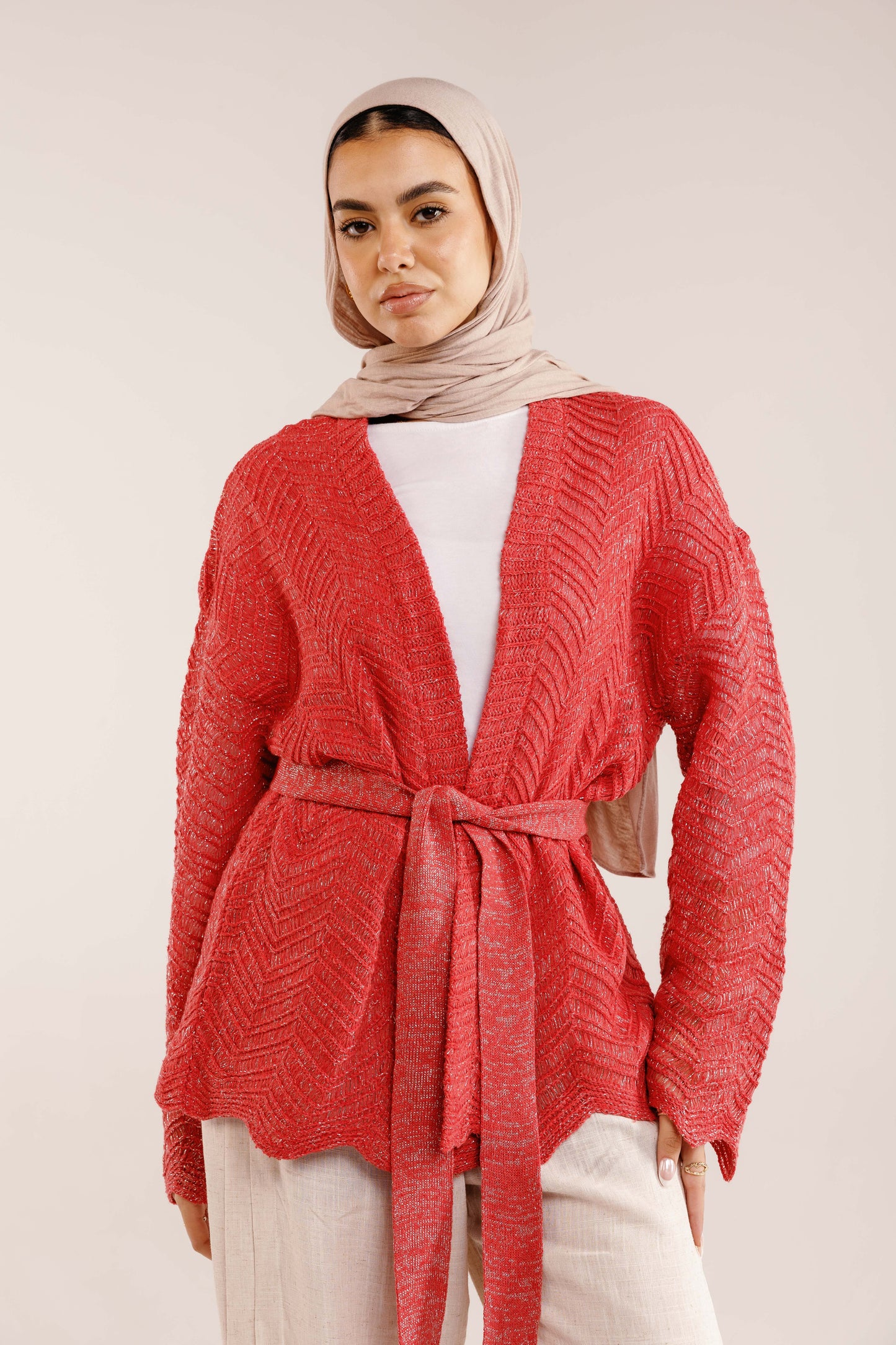 Rosalie Knit in Shimmer Pale Red