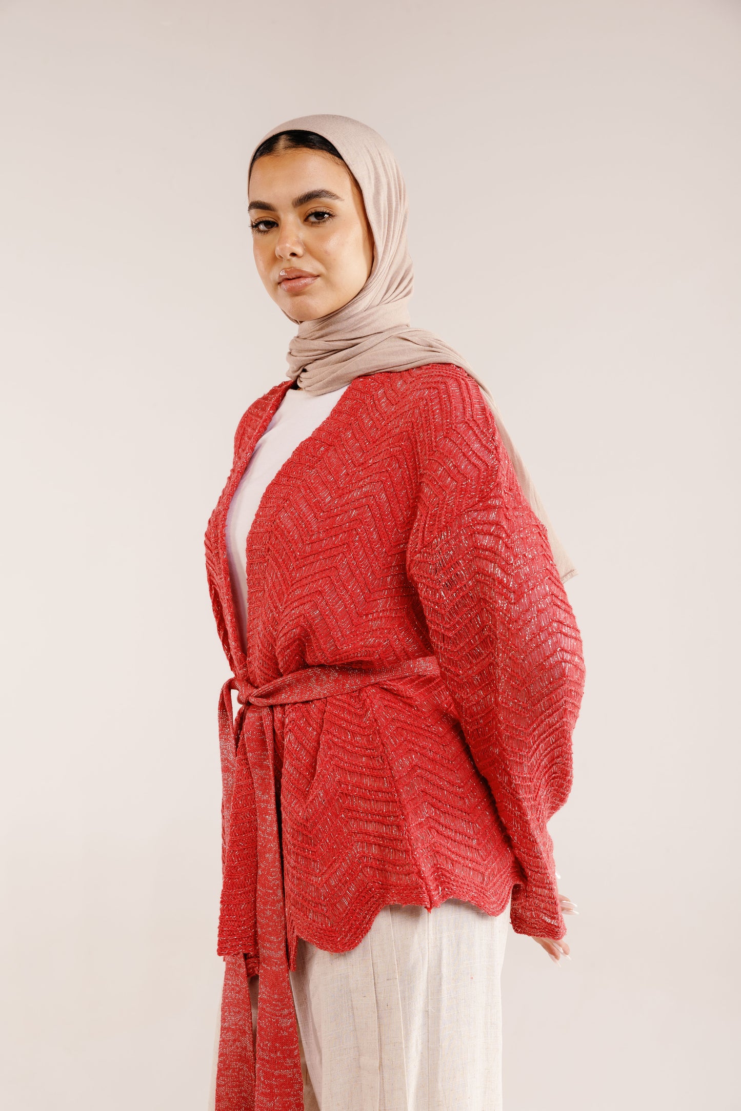 Rosalie Knit in Shimmer Pale Red
