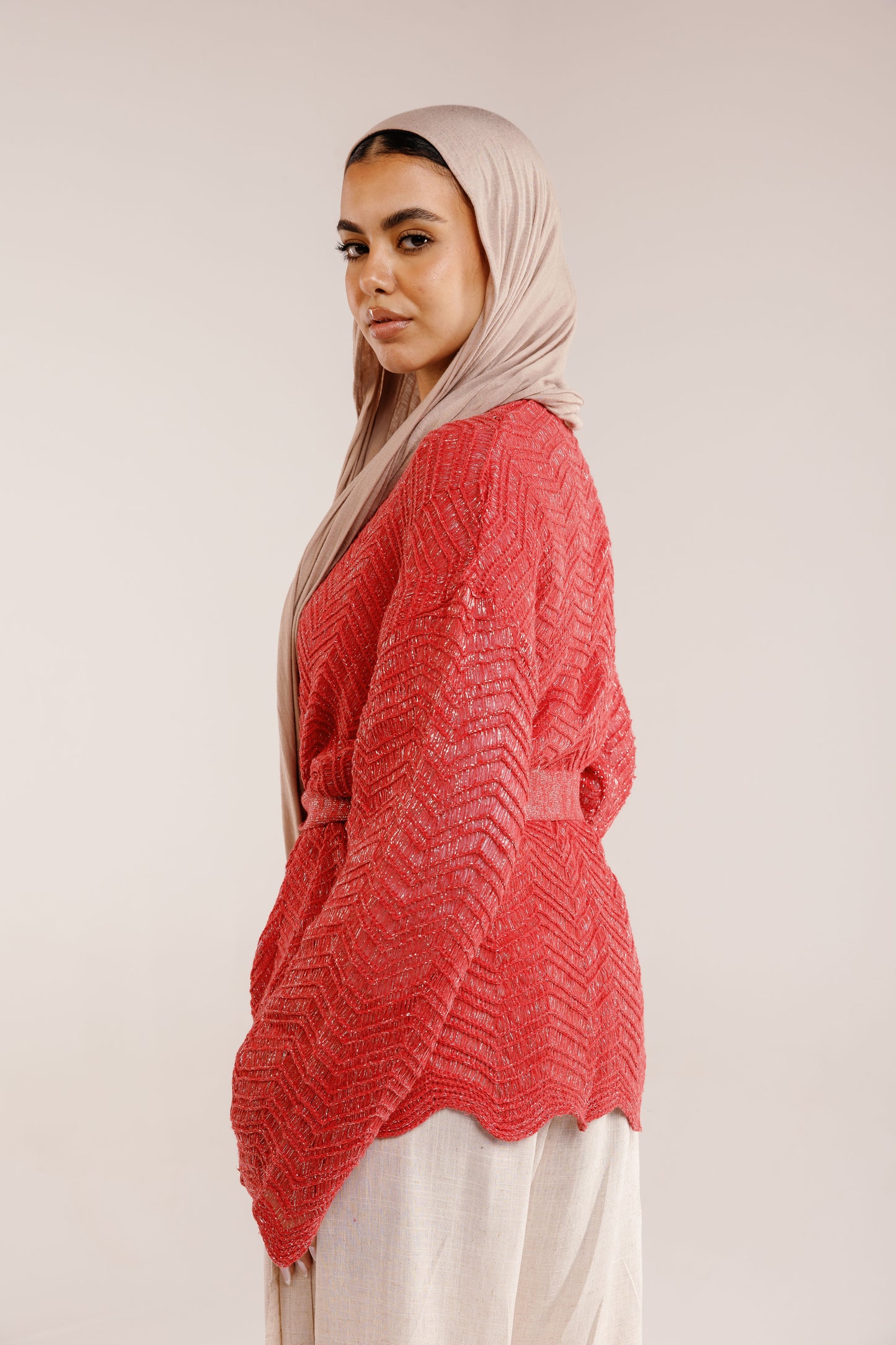 Rosalie Knit in Shimmer Pale Red