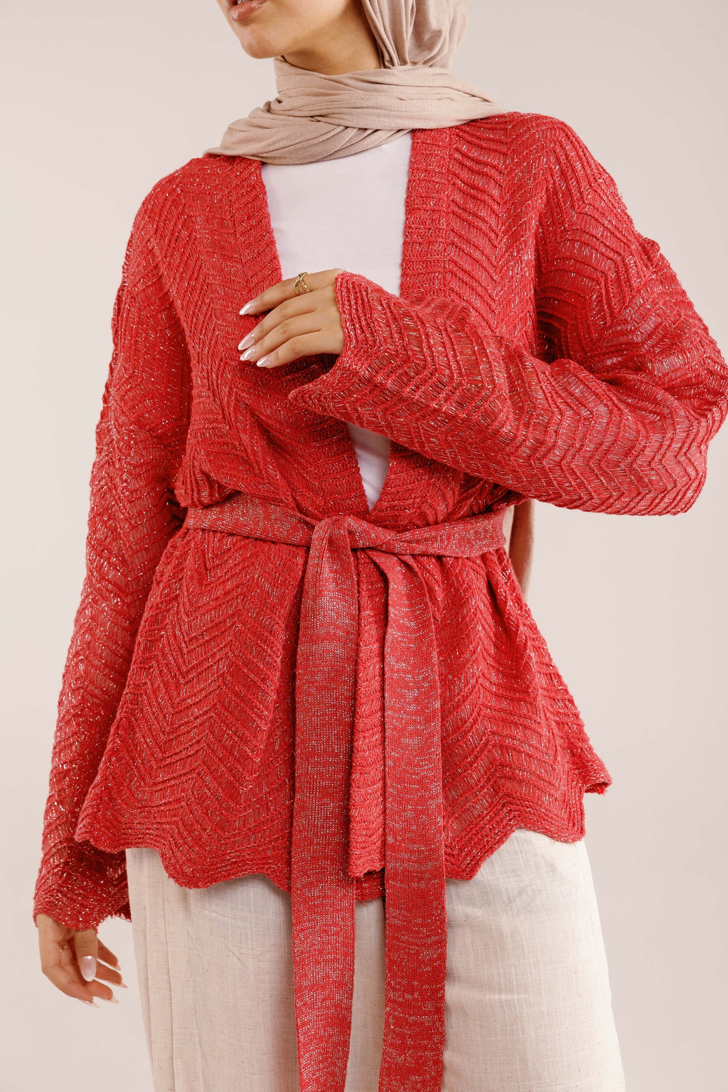Rosalie Knit in Shimmer Pale Red