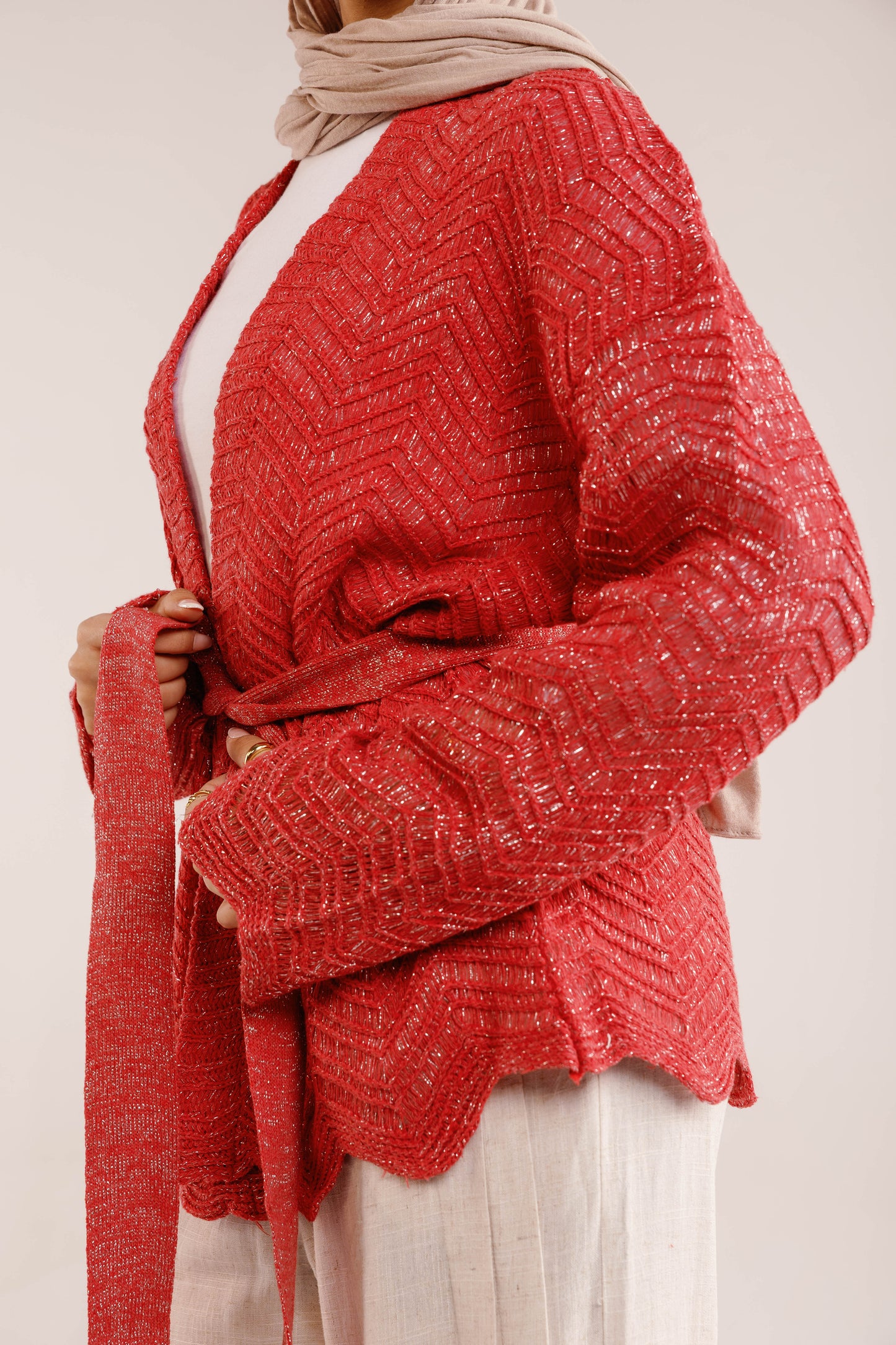 Rosalie Knit in Shimmer Pale Red