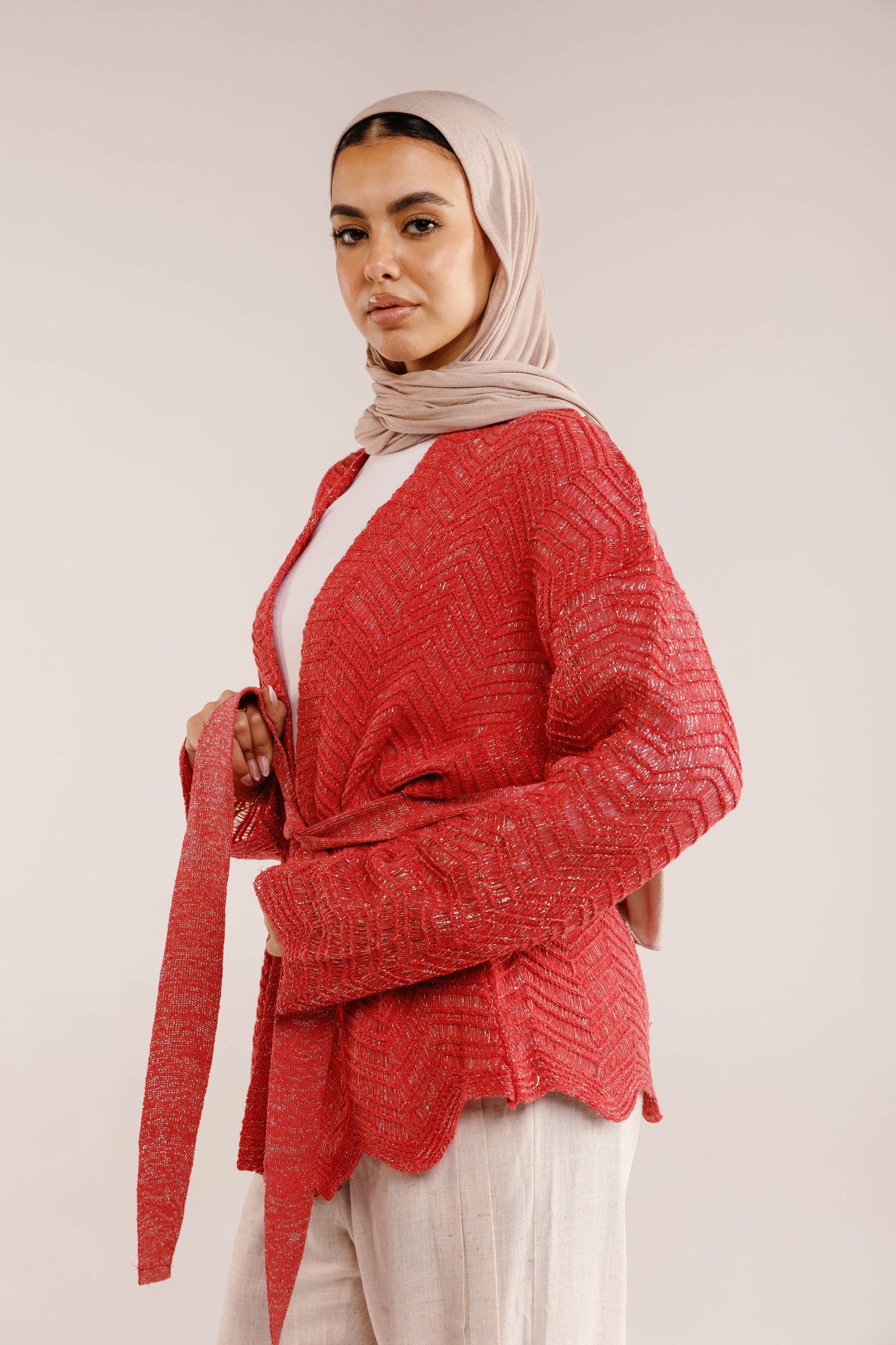 Rosalie Knit in Shimmer Pale Red