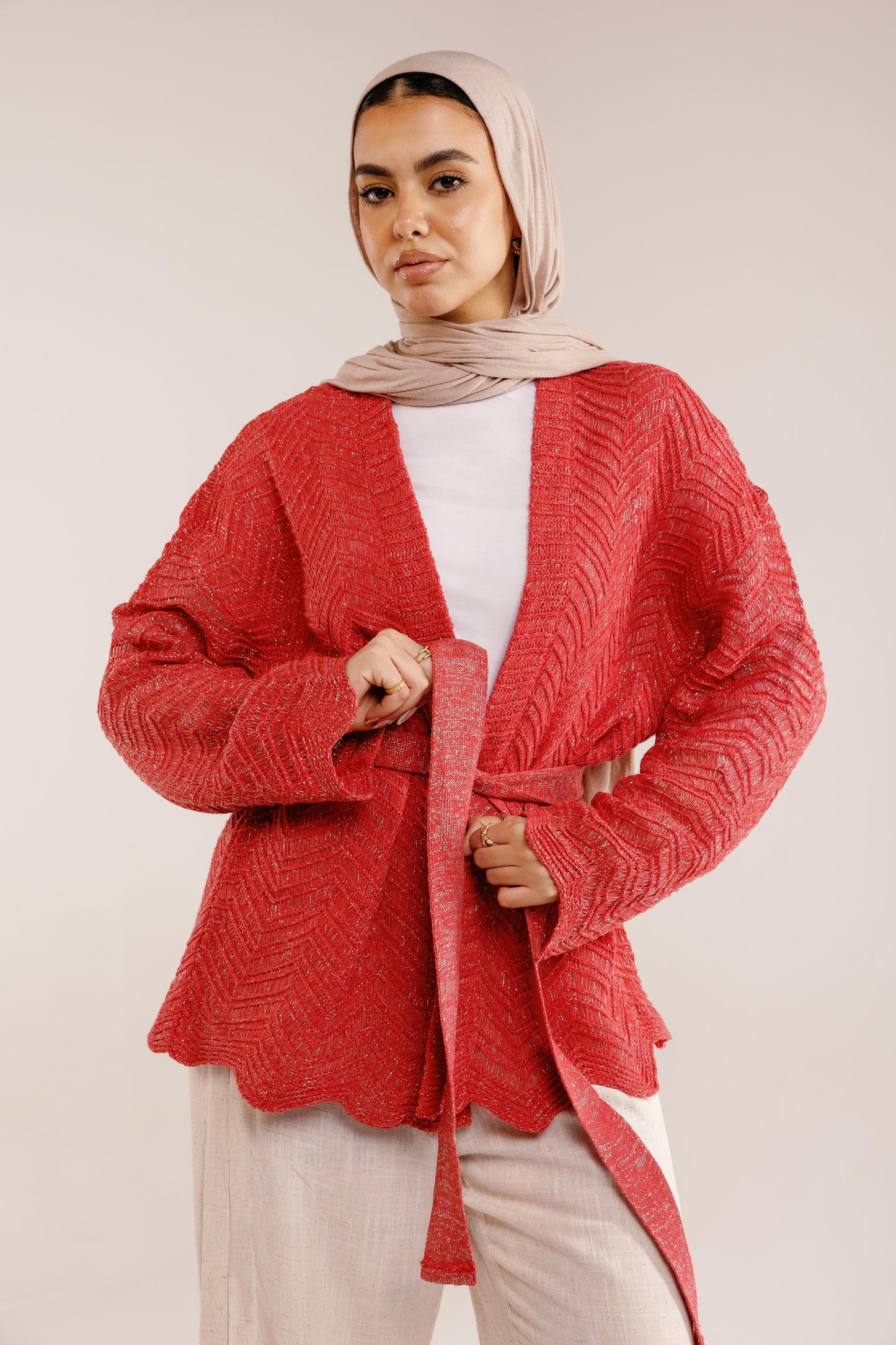 Rosalie Knit in Shimmer Pale Red