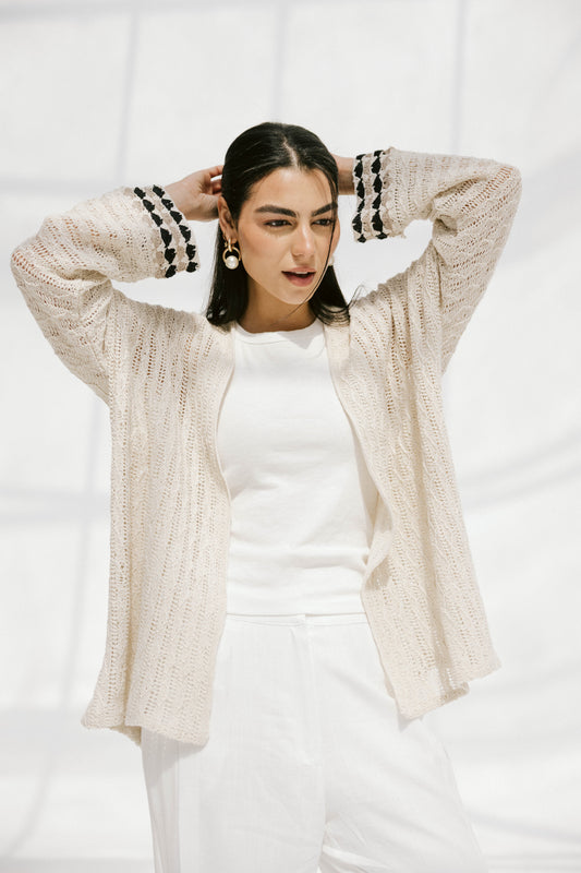 Shoreline knit Cardigan in Beige