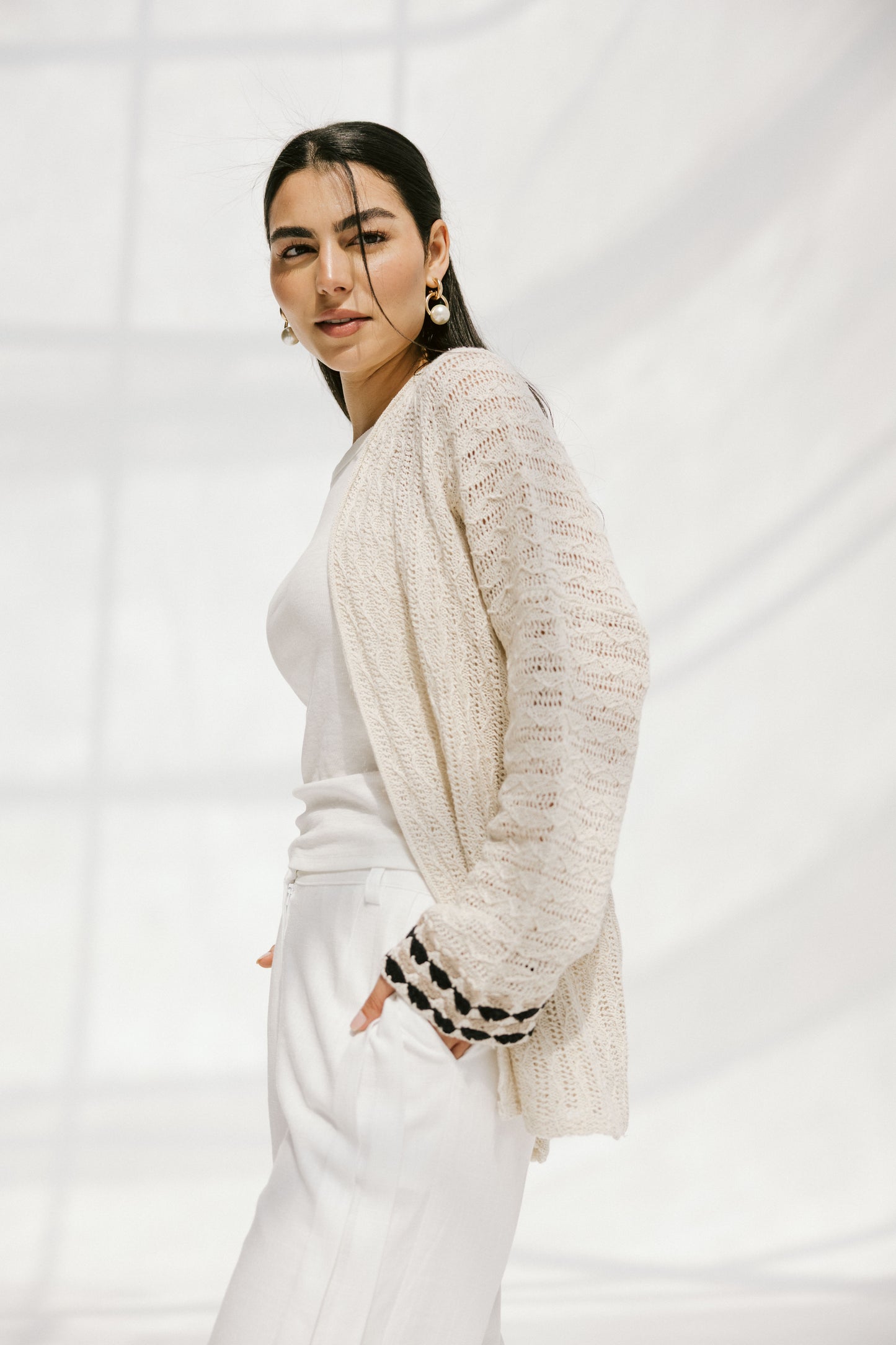Shoreline knit Cardigan in Beige