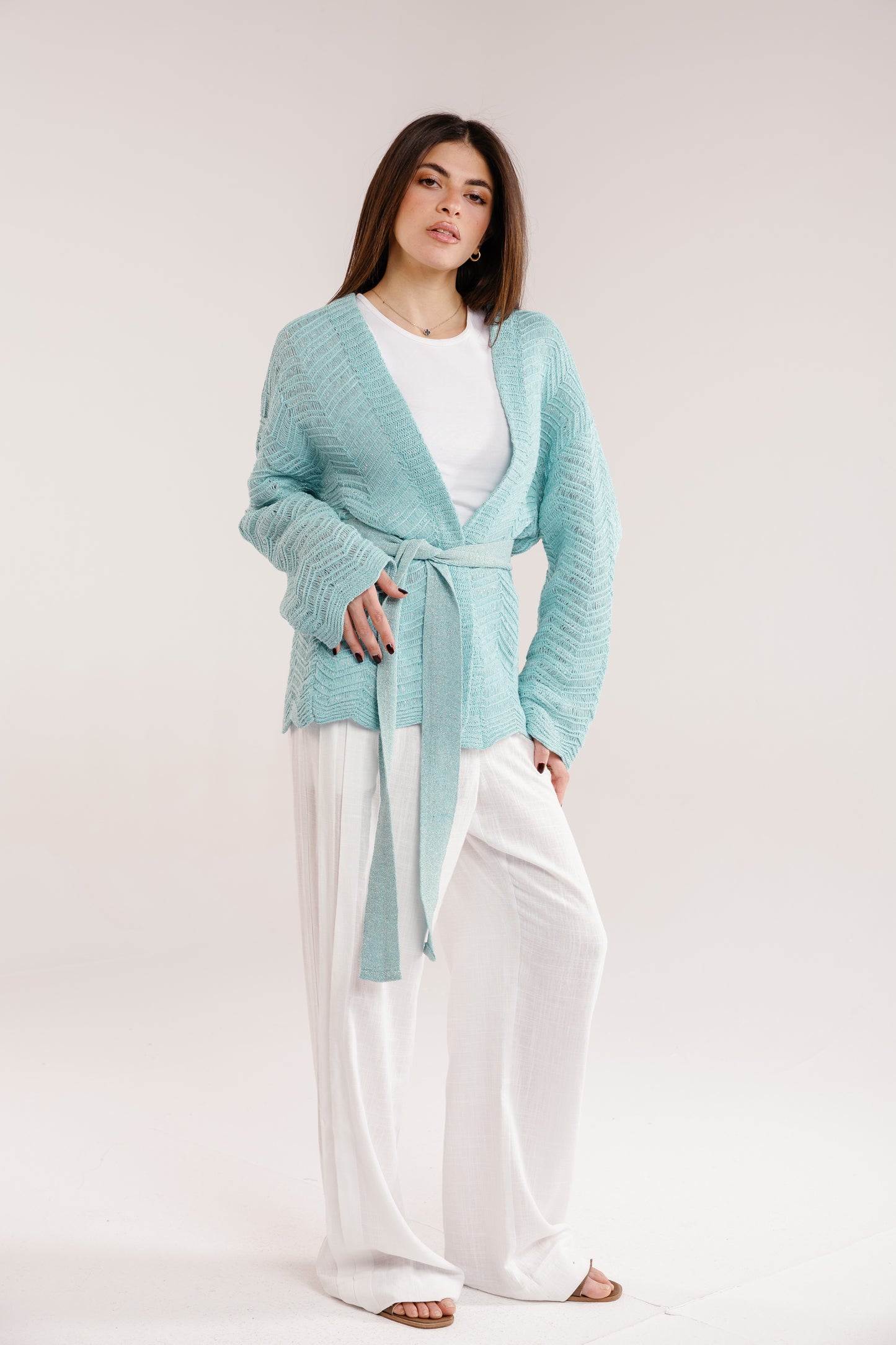 Rosalie Knit in Shimmer Aqua