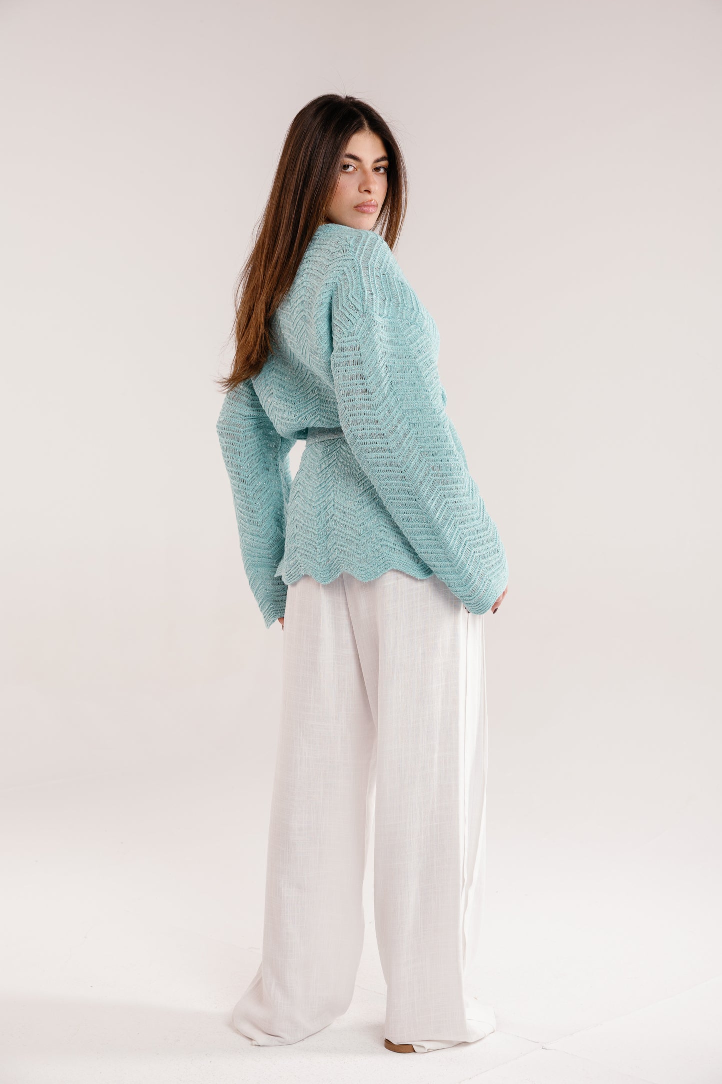 Rosalie Knit in Shimmer Aqua