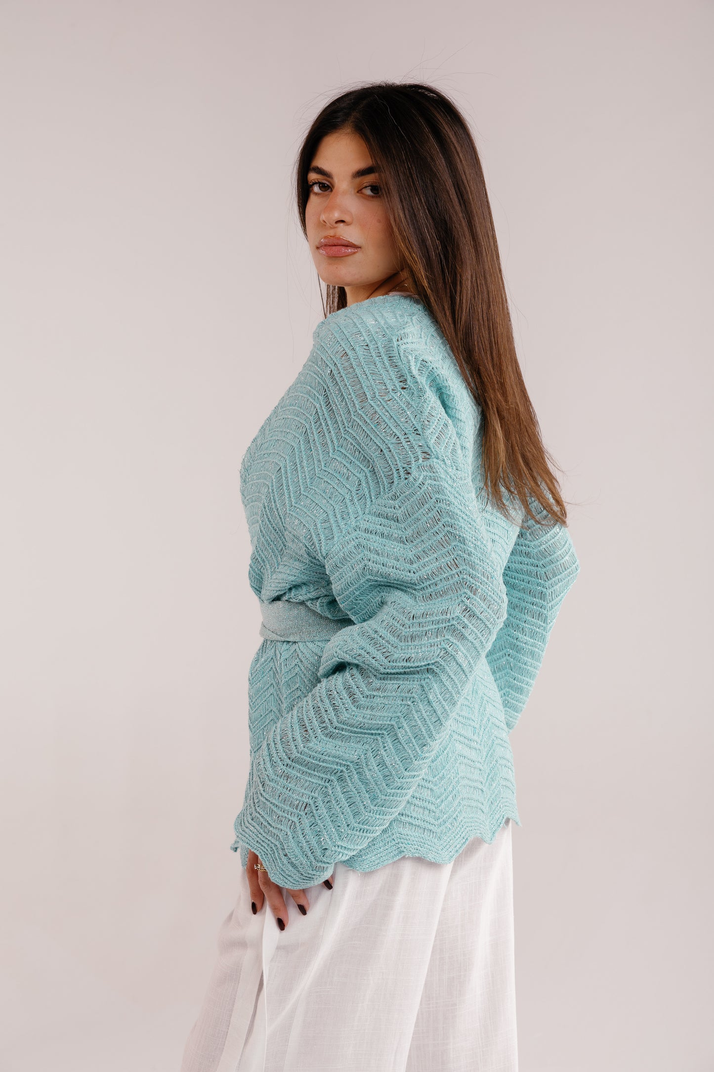 Rosalie Knit in Shimmer Aqua