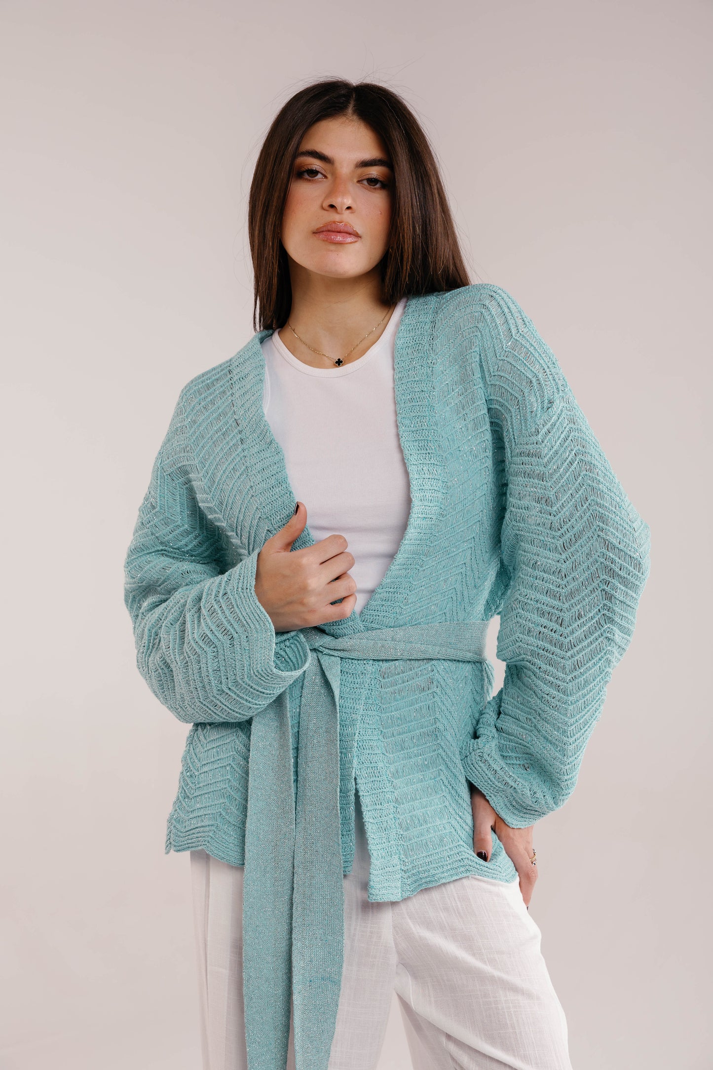 Rosalie Knit in Shimmer Aqua
