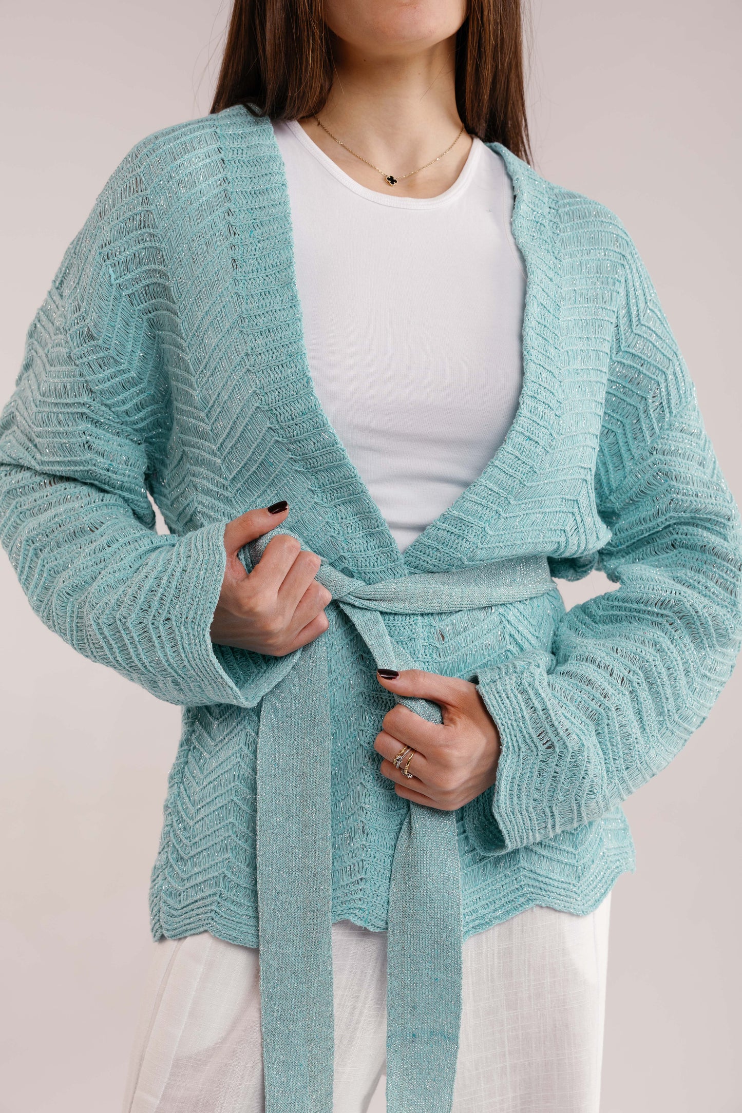 Rosalie Knit in Shimmer Aqua