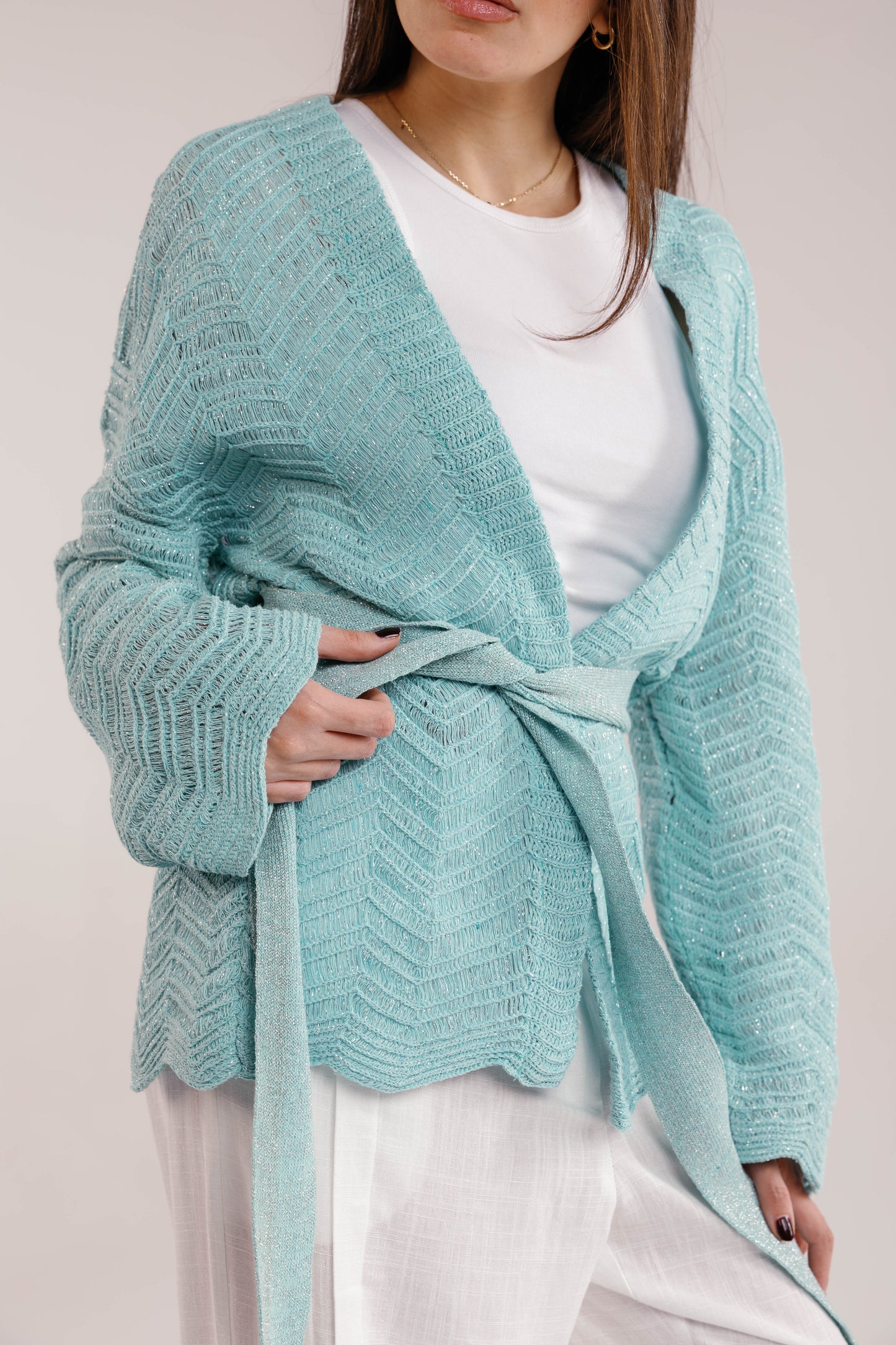 Rosalie Knit in Shimmer Aqua