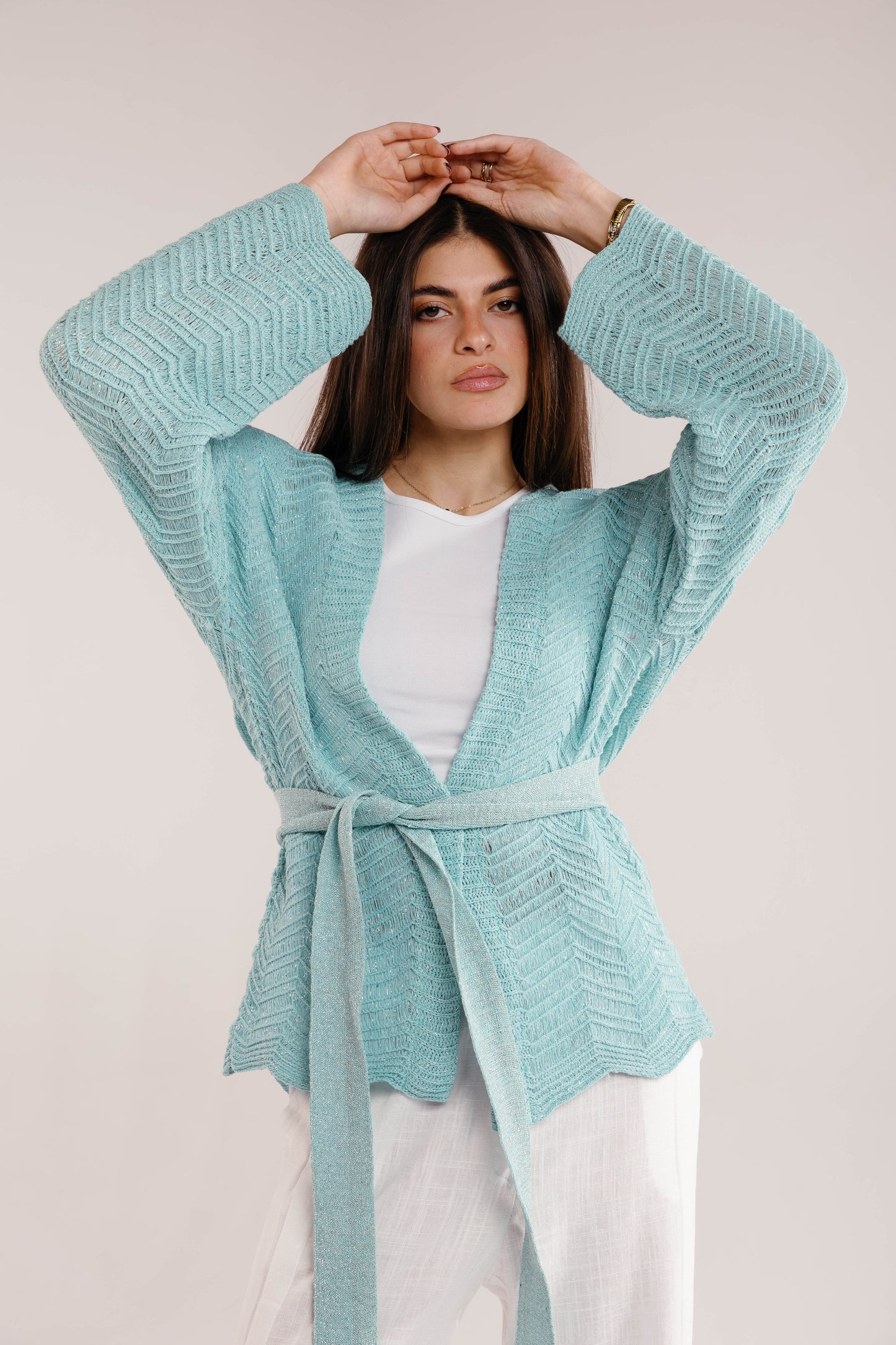Rosalie Knit in Shimmer Aqua