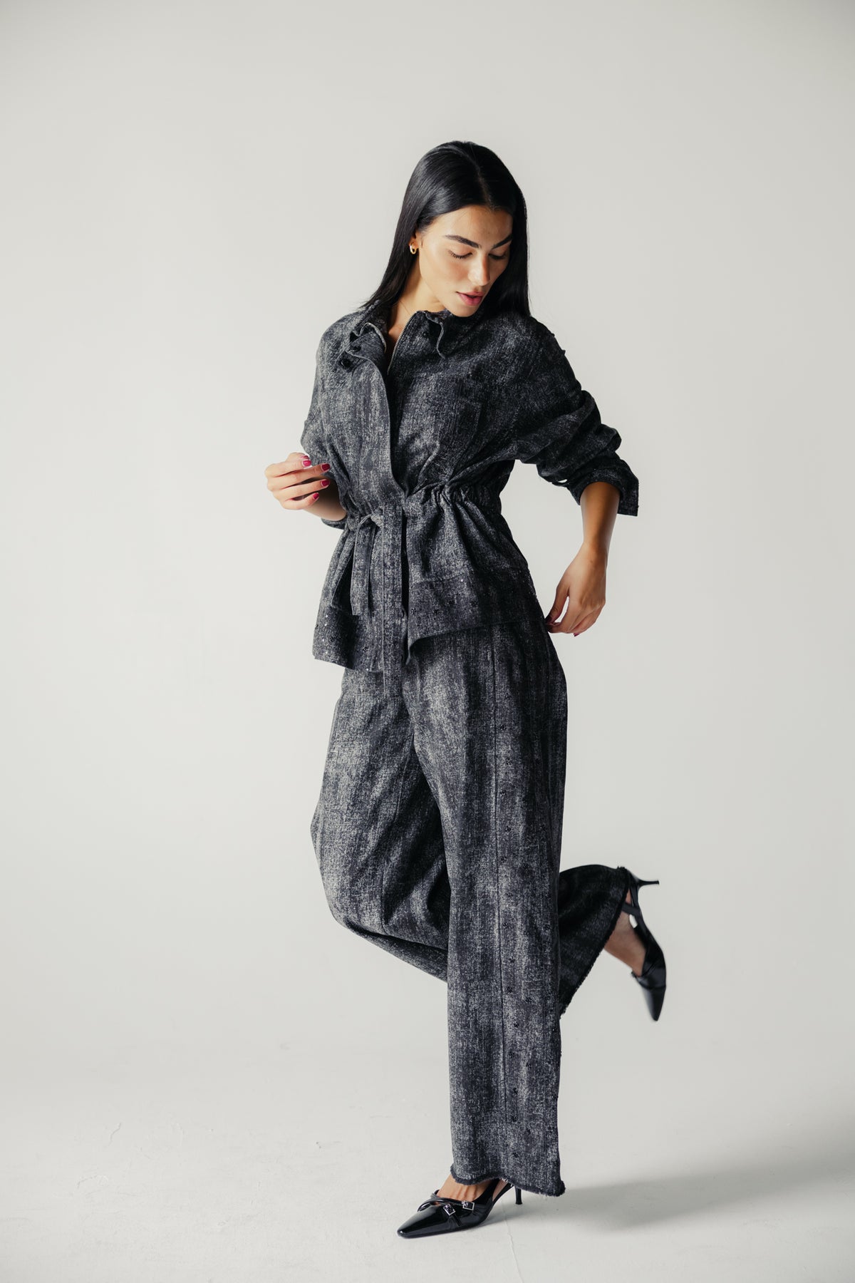 Washed Black Denim Set