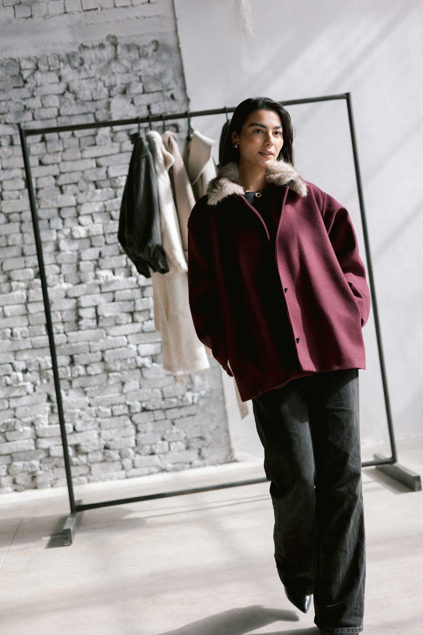 Aurora Fur Jacket in Burgundy