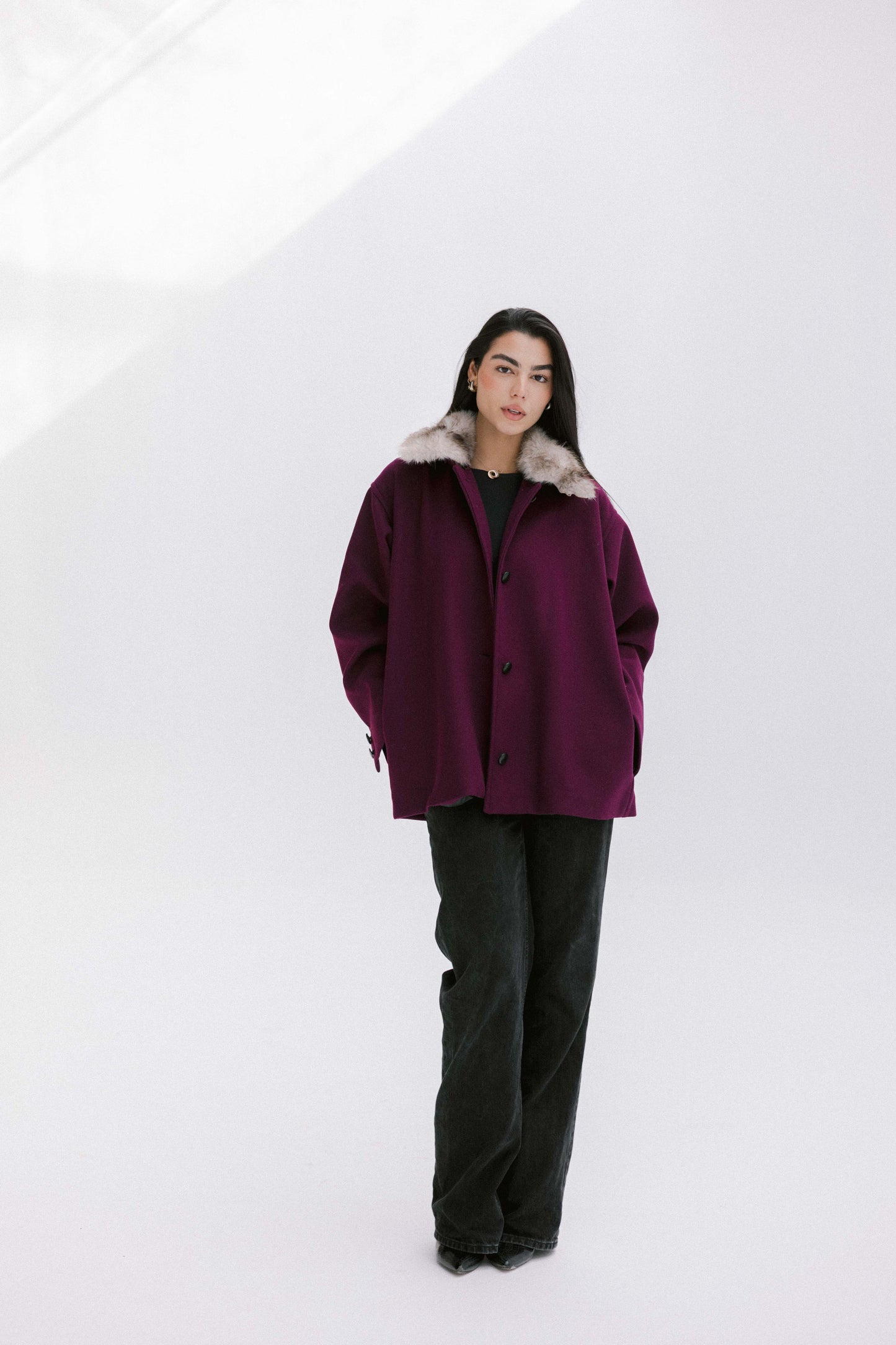 Aurora Fur Jacket in Burgundy