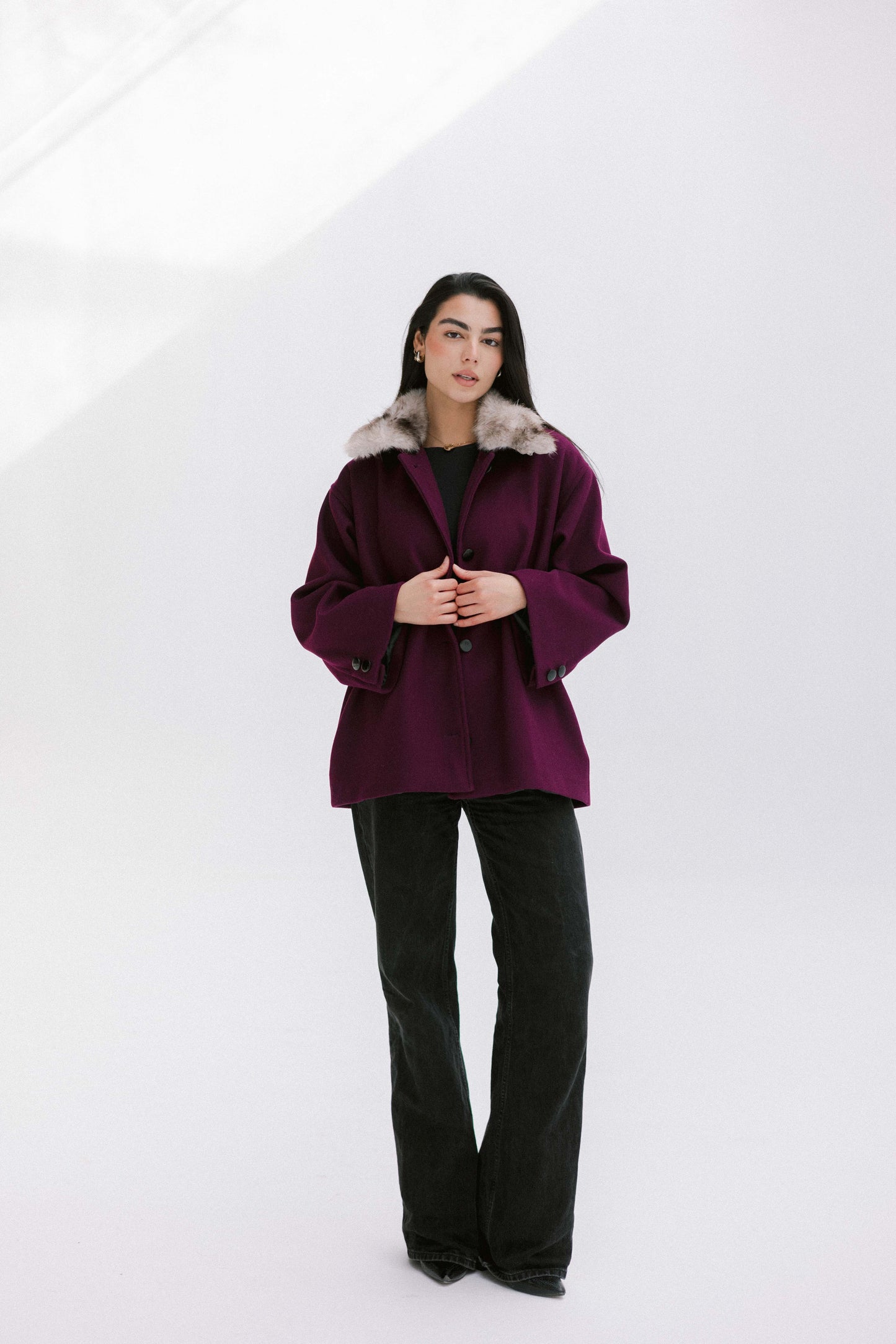Aurora Fur Jacket in Burgundy