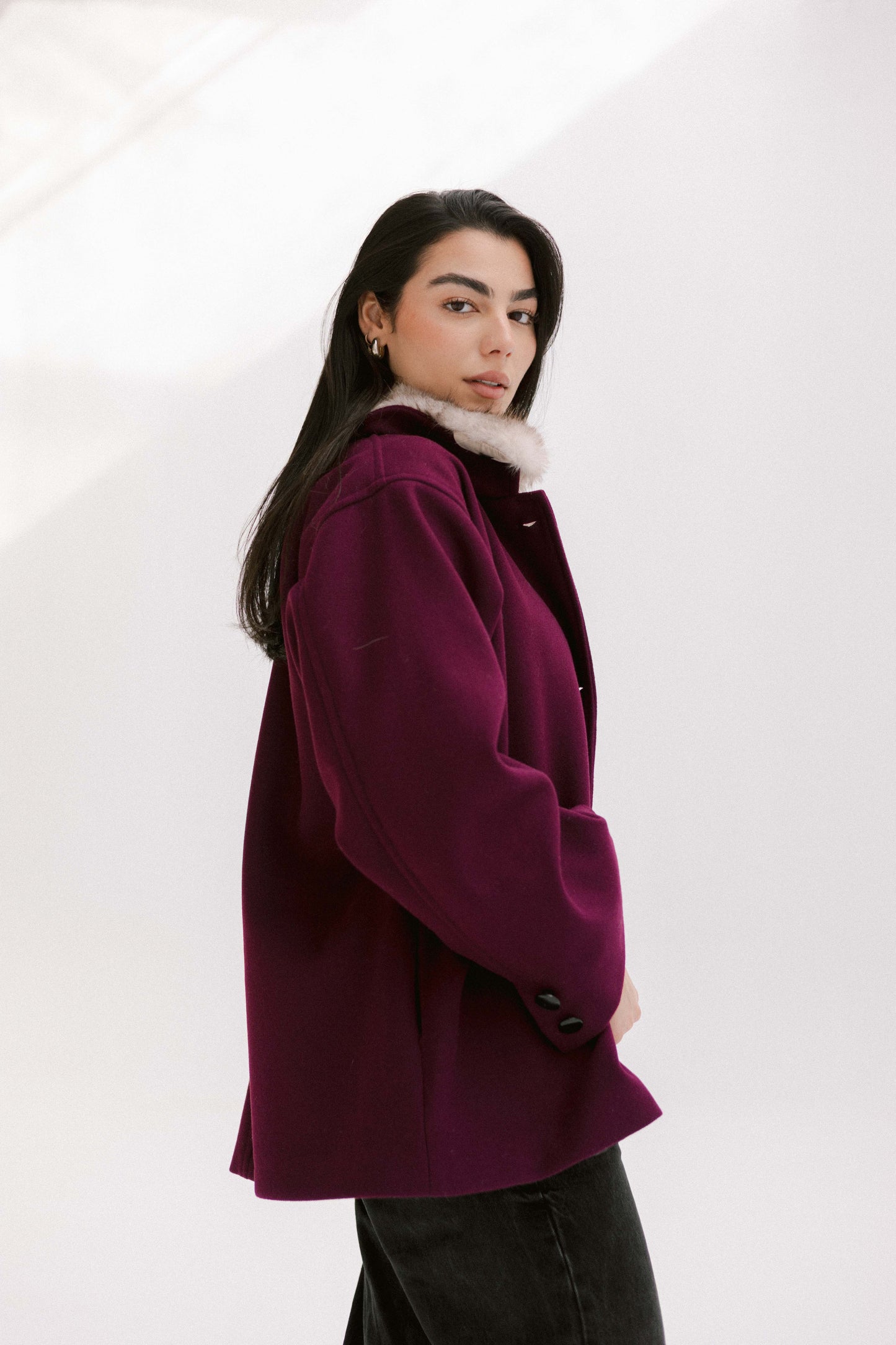 Aurora Fur Jacket in Burgundy