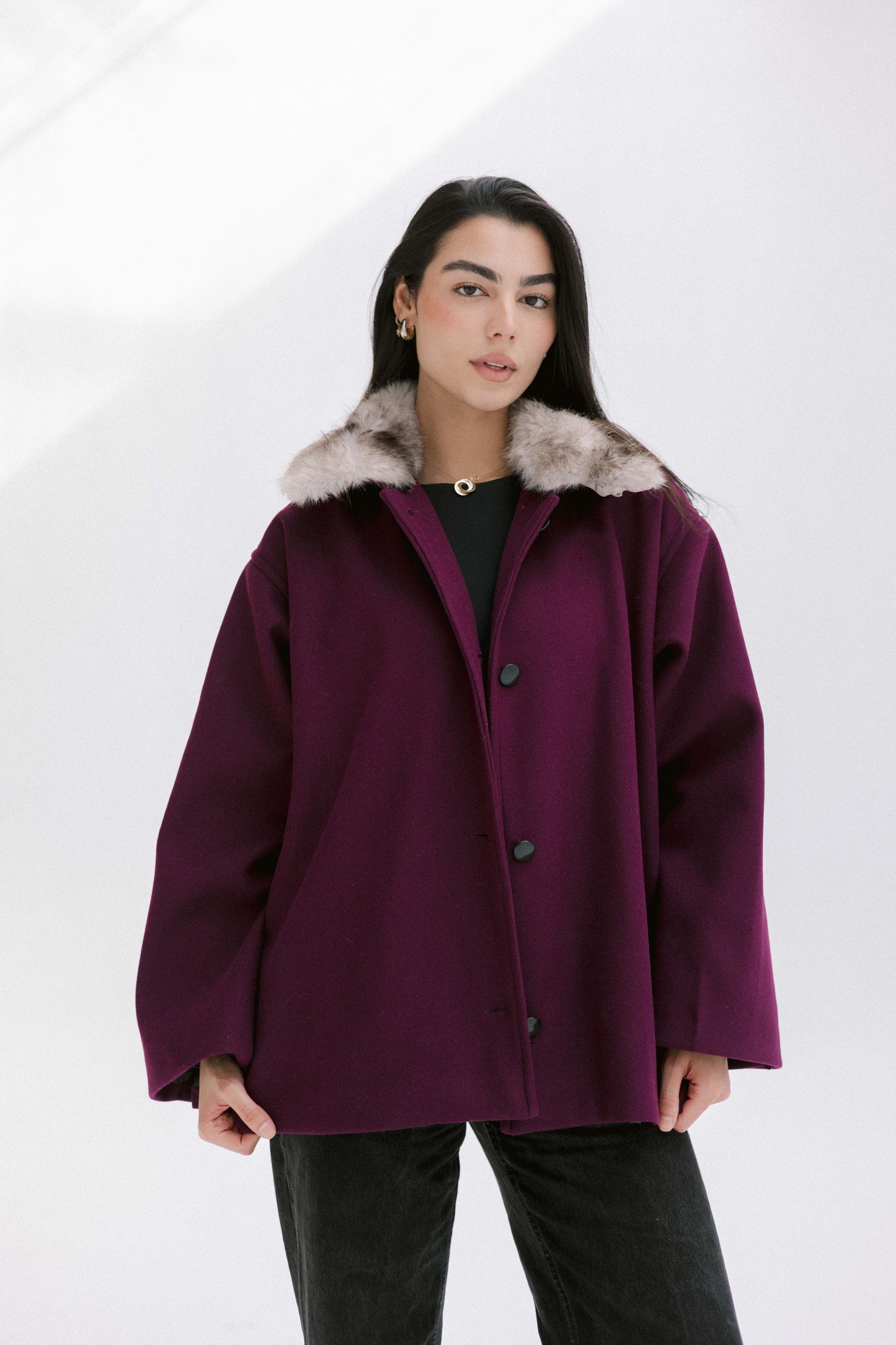 Aurora Fur Jacket in Burgundy