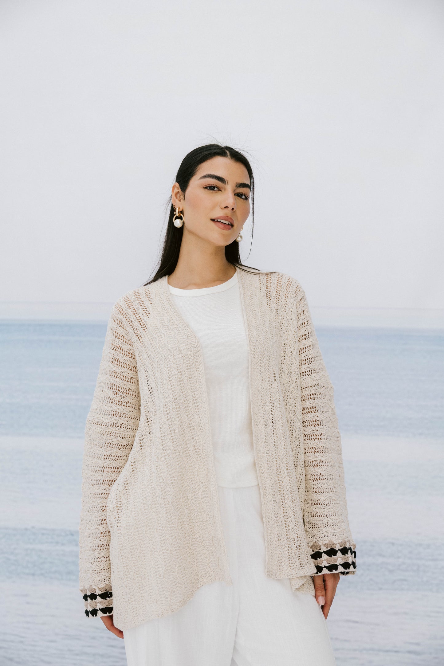 Shoreline knit Cardigan in Beige