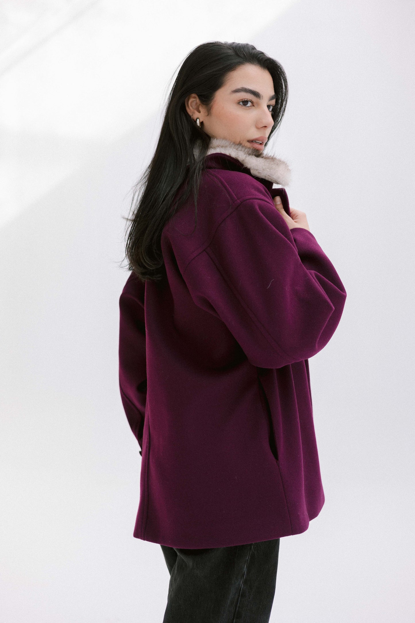 Aurora Fur Jacket in Burgundy