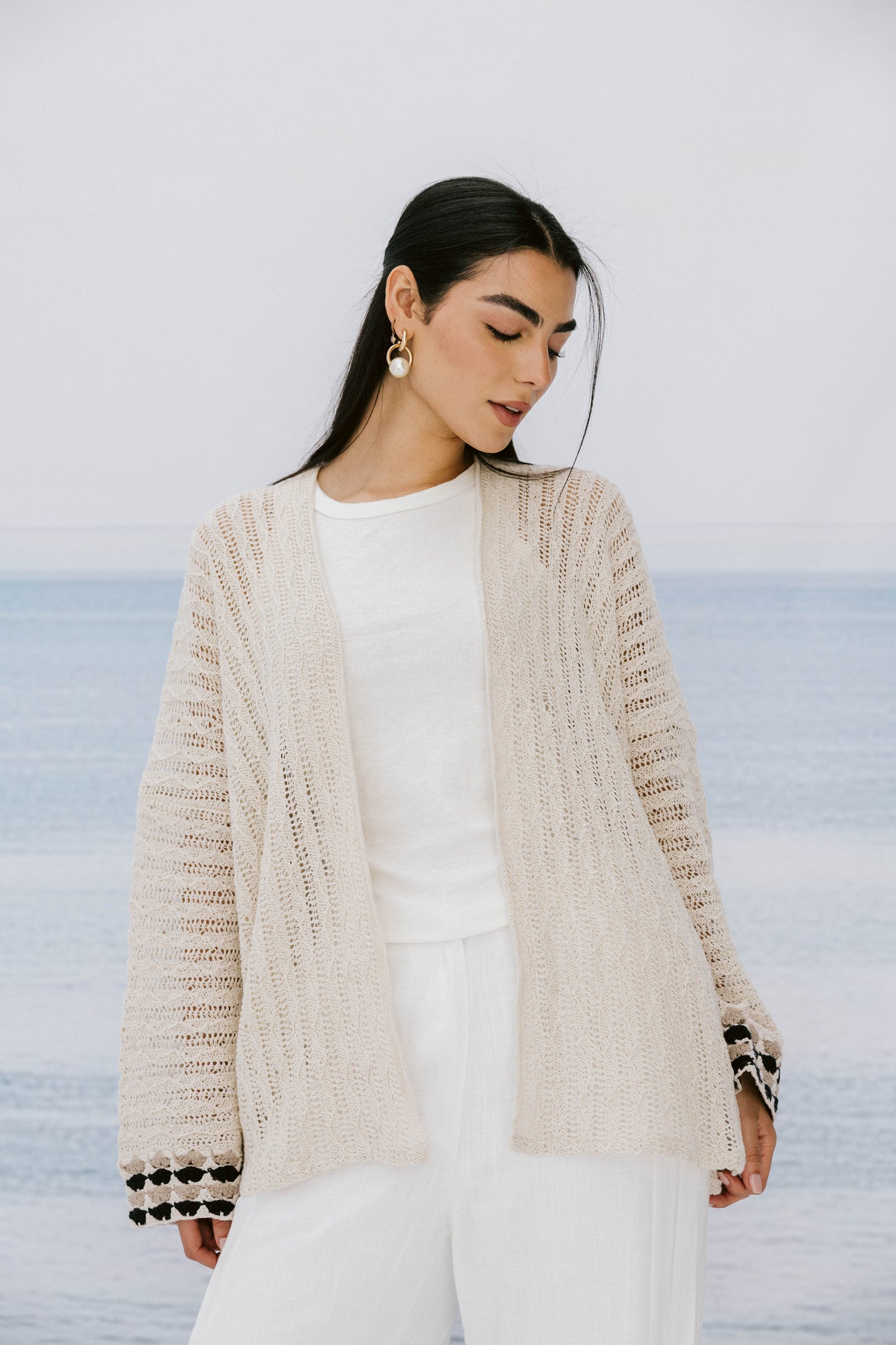 Shoreline knit Cardigan in Beige