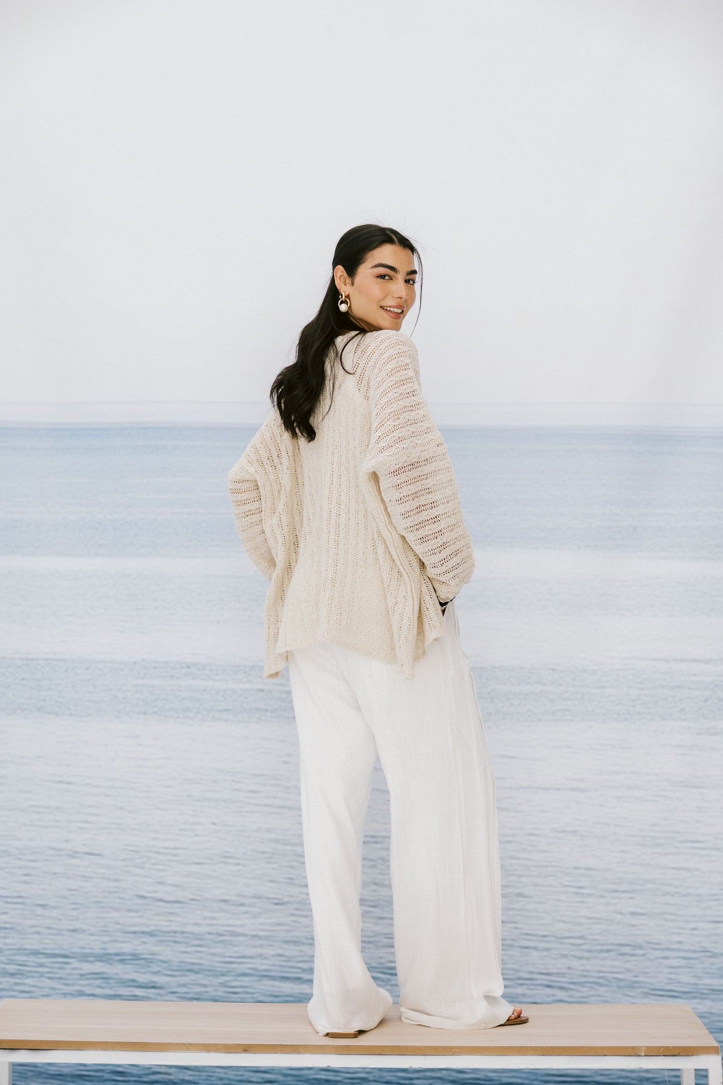 Shoreline knit Cardigan in Beige