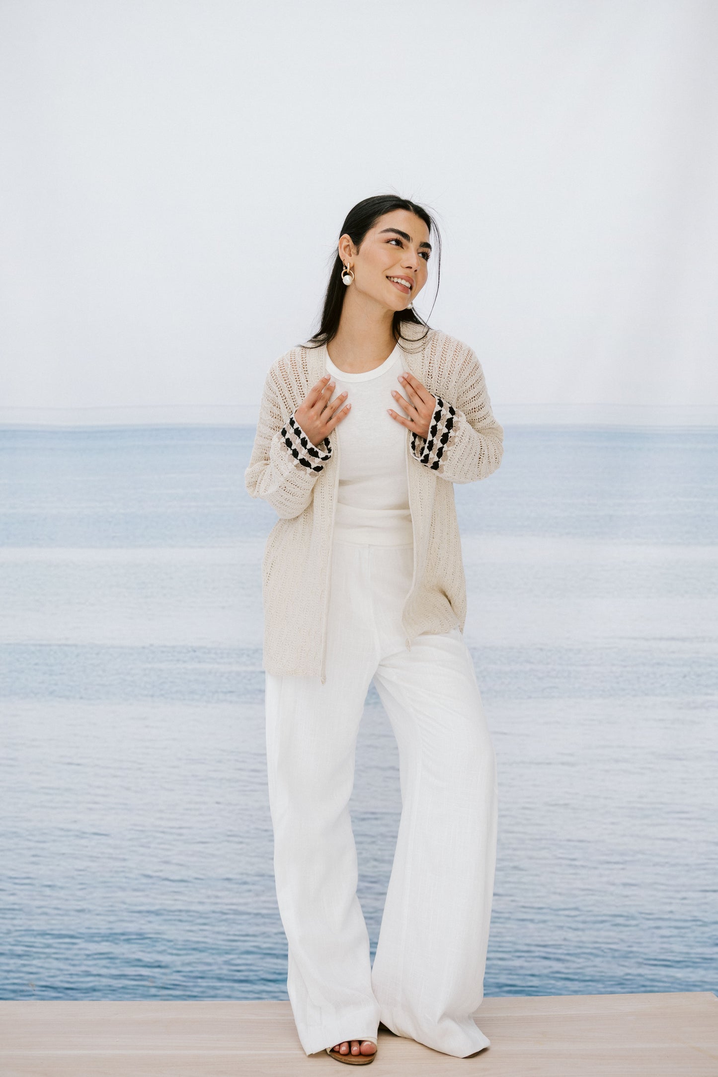 Shoreline knit Cardigan in Beige