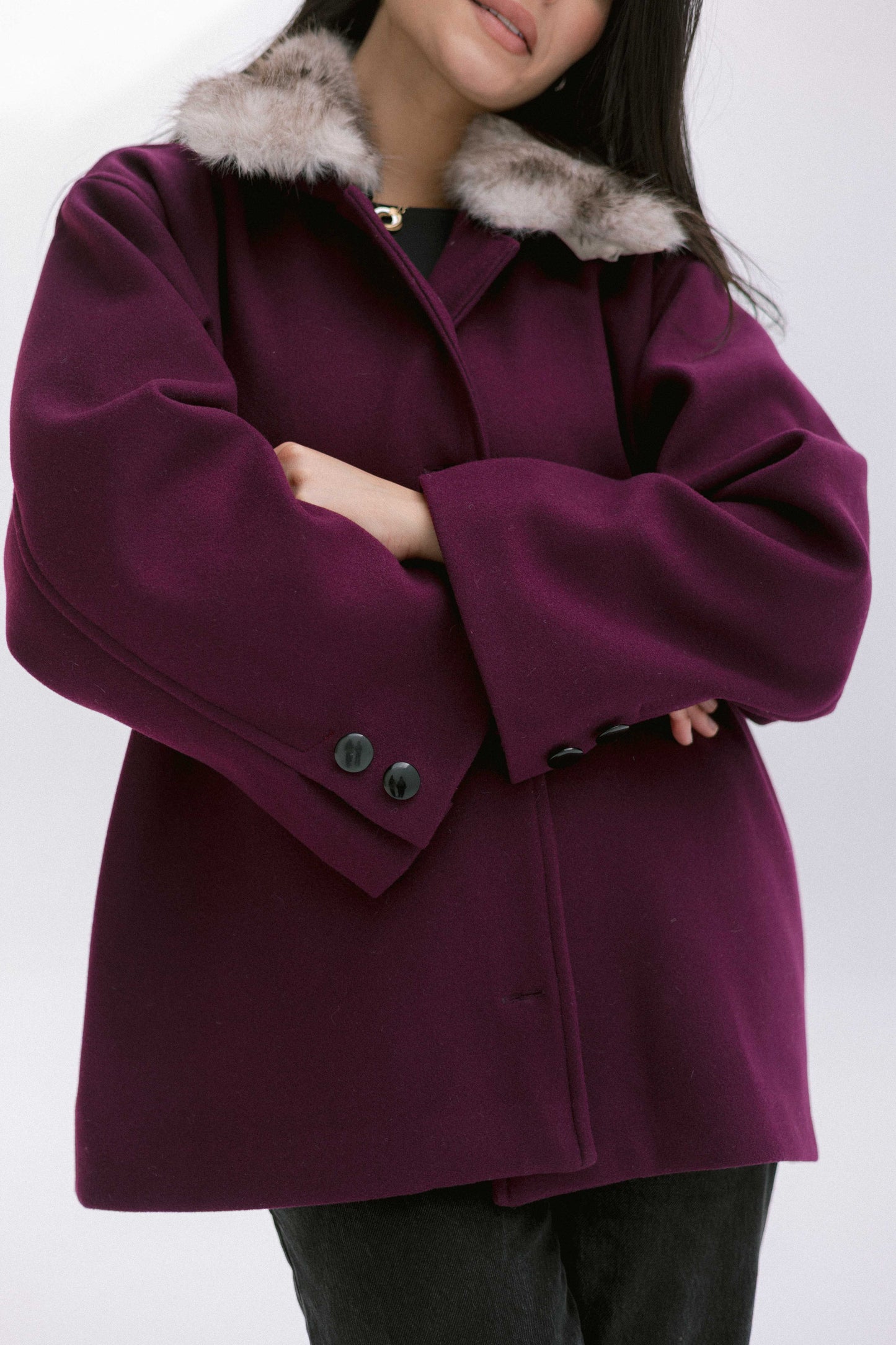 Aurora Fur Jacket in Burgundy