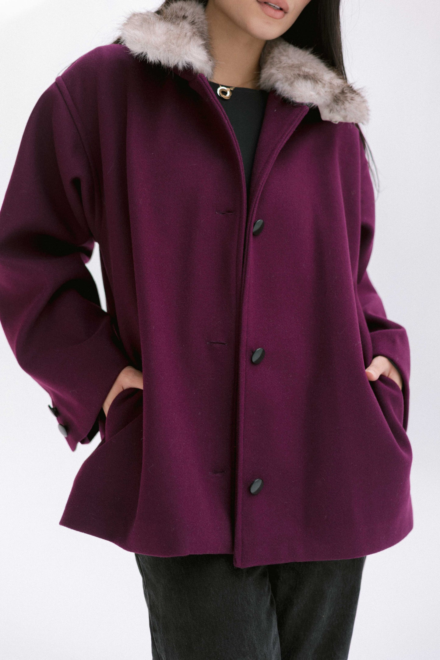 Aurora Fur Jacket in Burgundy