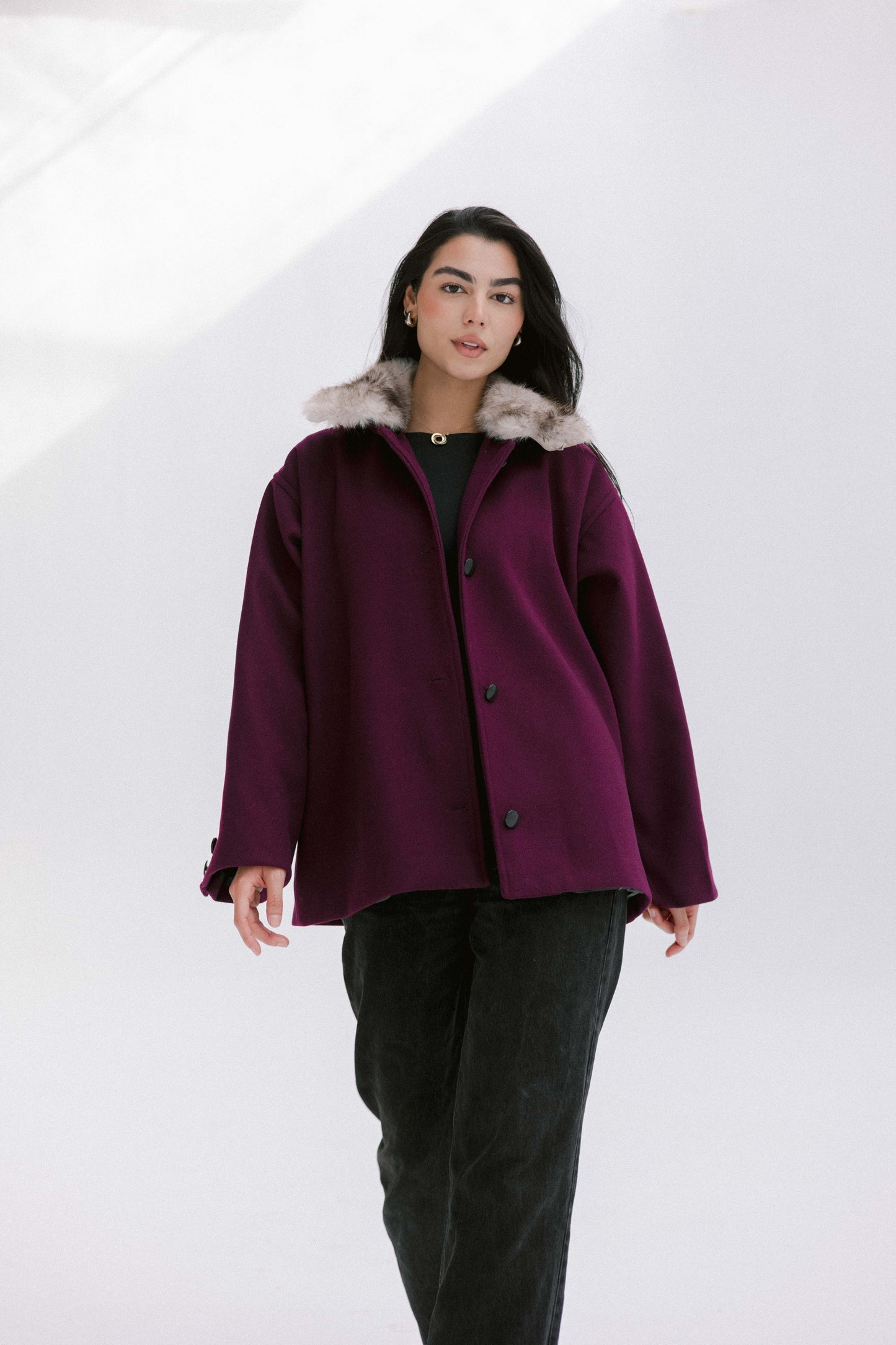 Aurora Fur Jacket in Burgundy