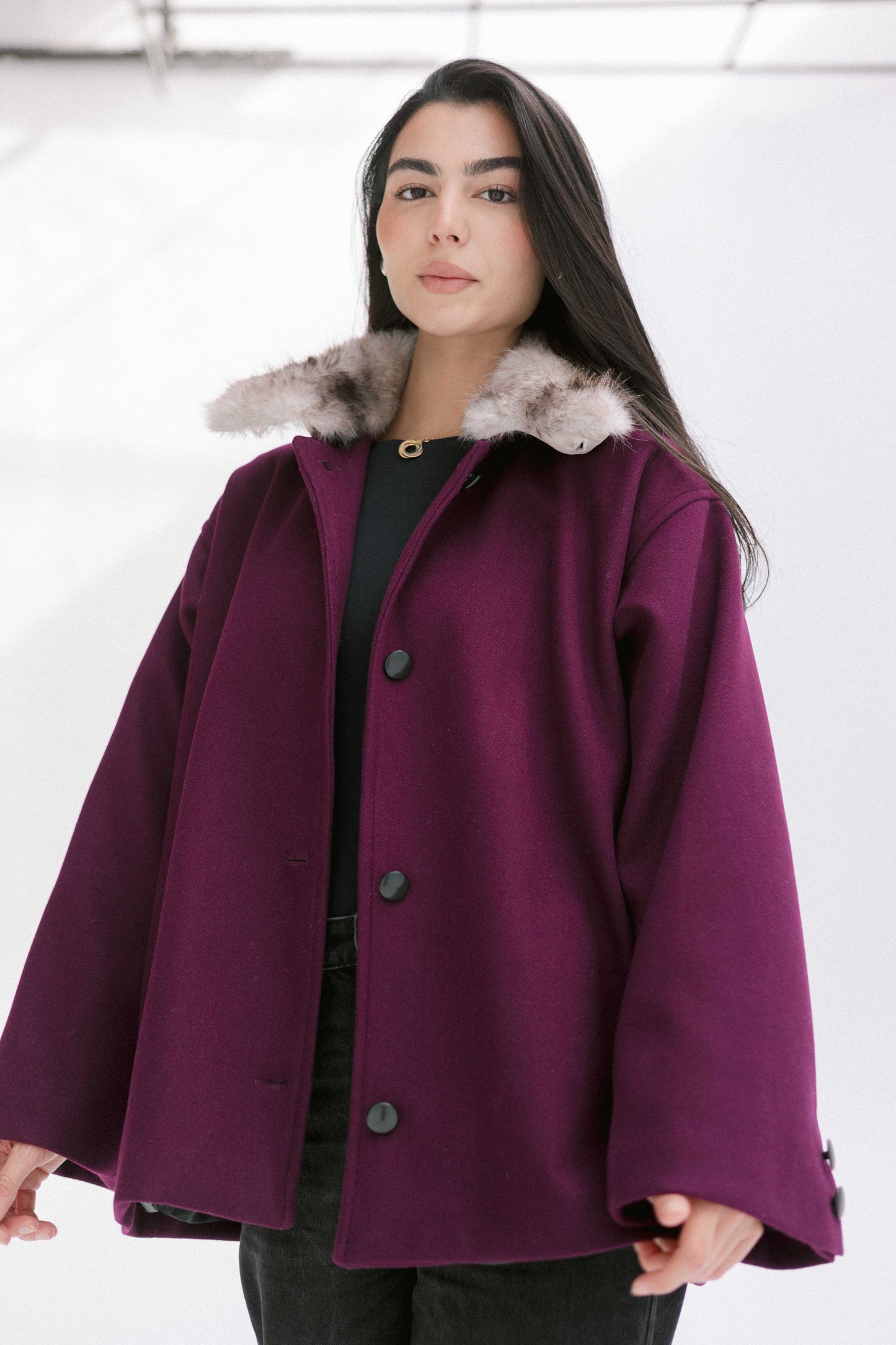 Aurora Fur Jacket in Burgundy