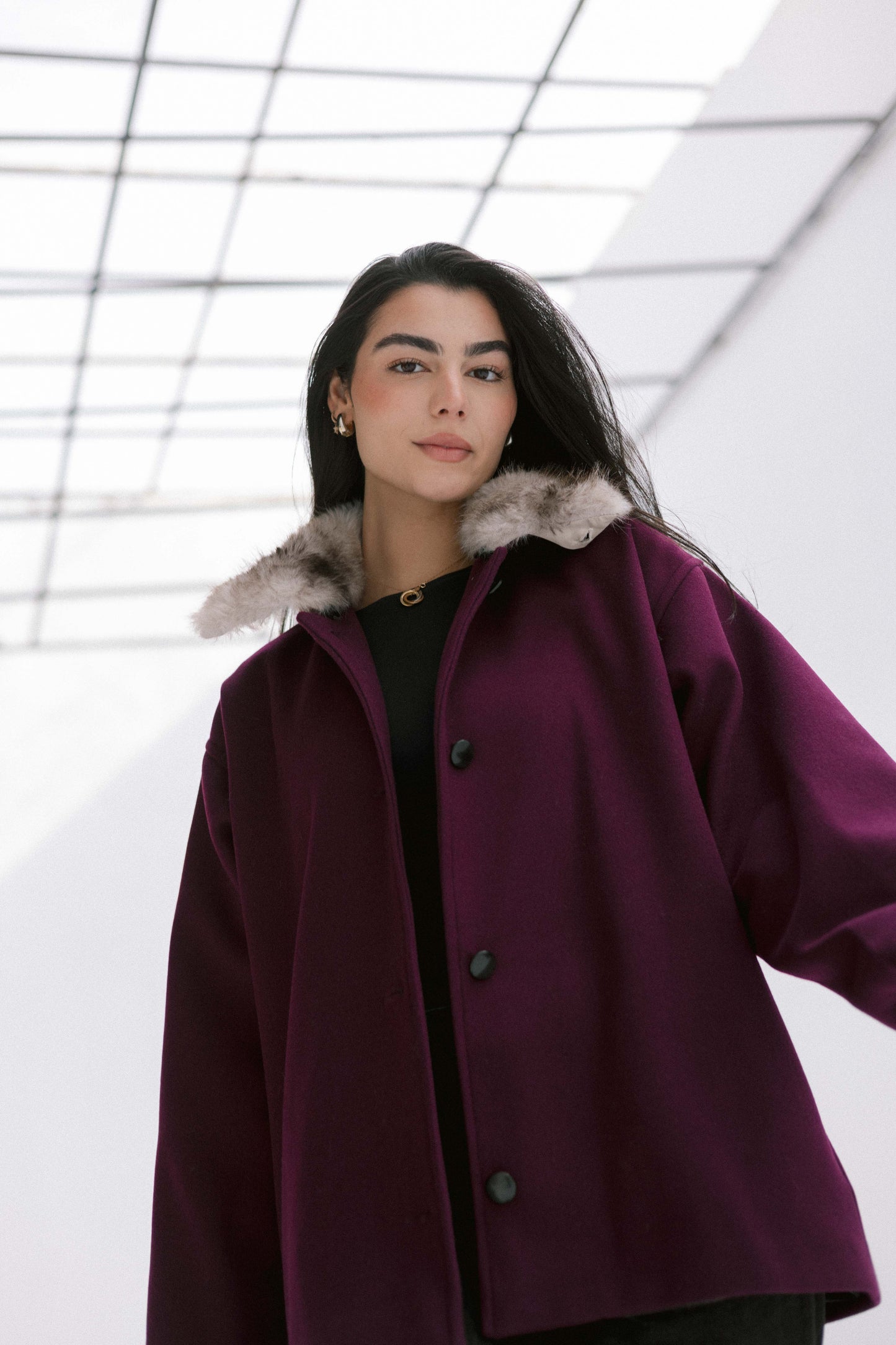 Aurora Fur Jacket in Burgundy