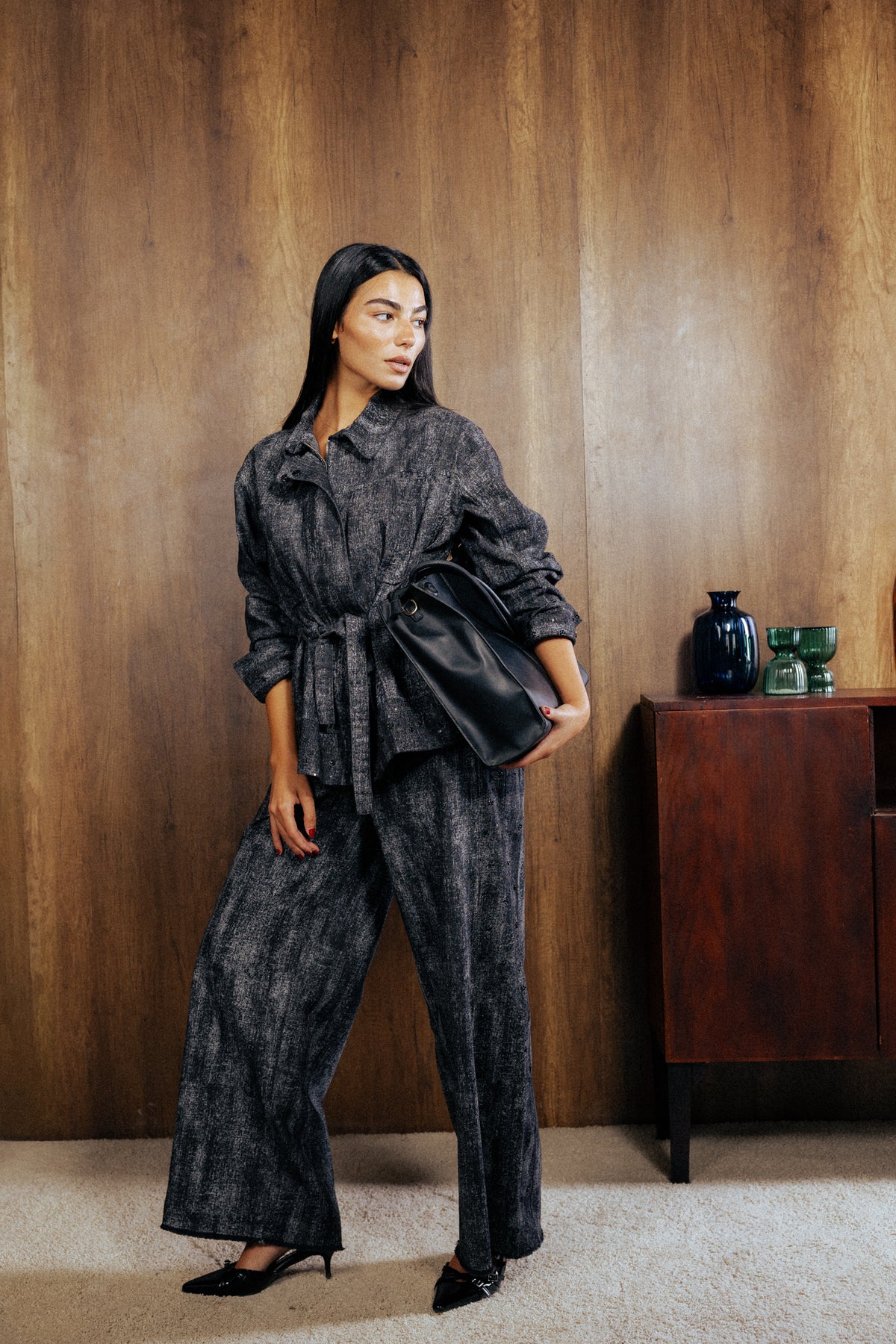 Washed Black Denim Set
