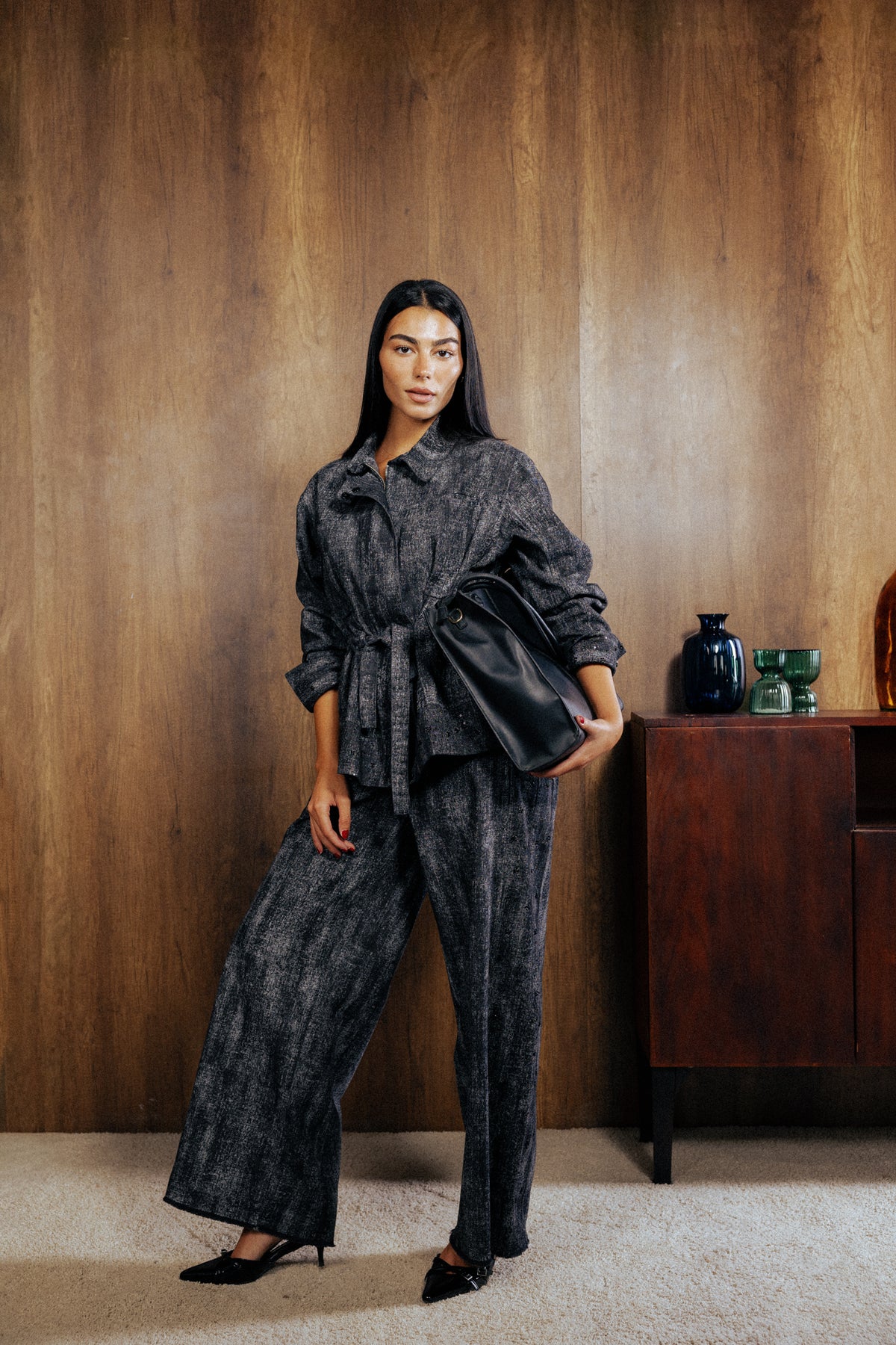 Washed Black Denim Set