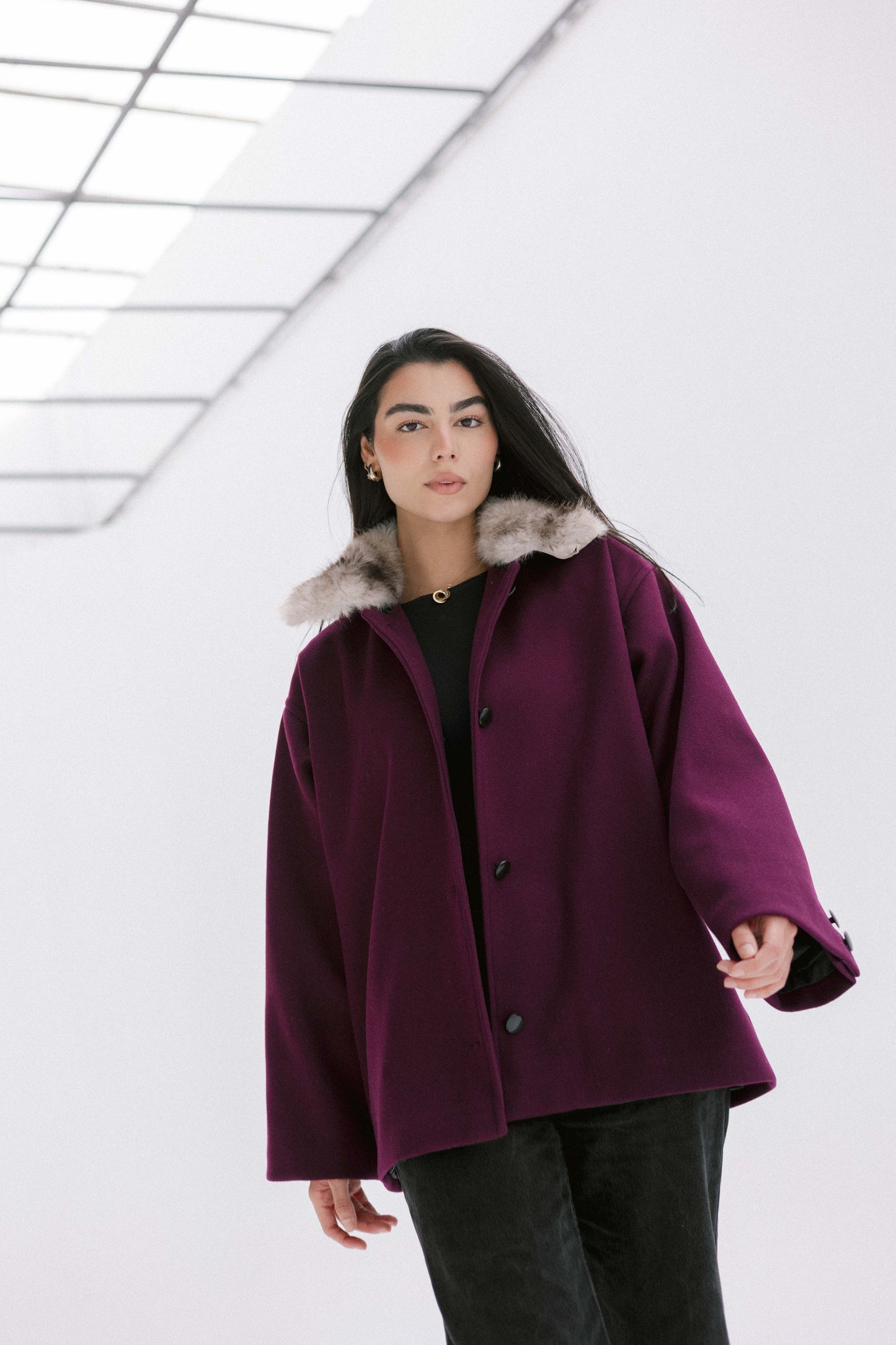 Aurora Fur Jacket in Burgundy