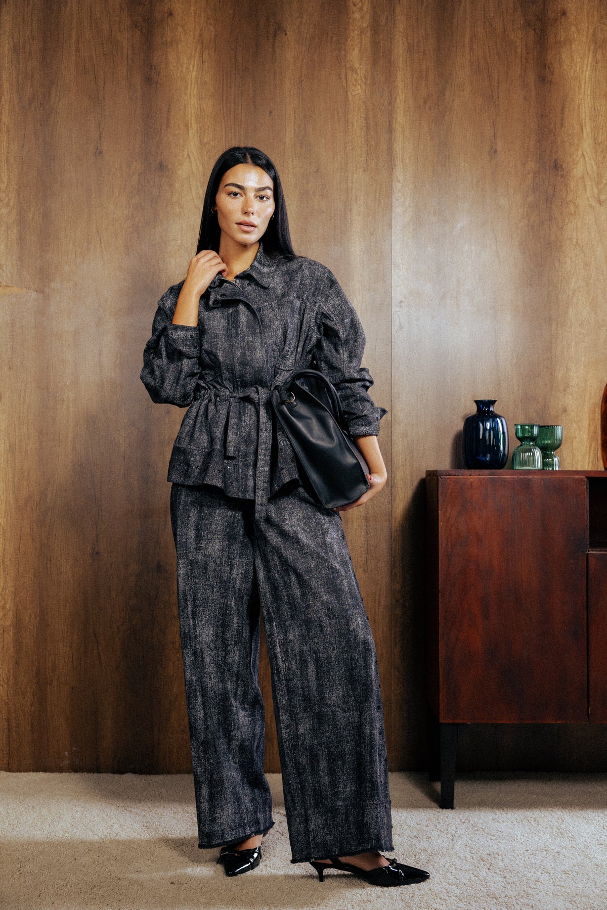 Washed Black Denim Set