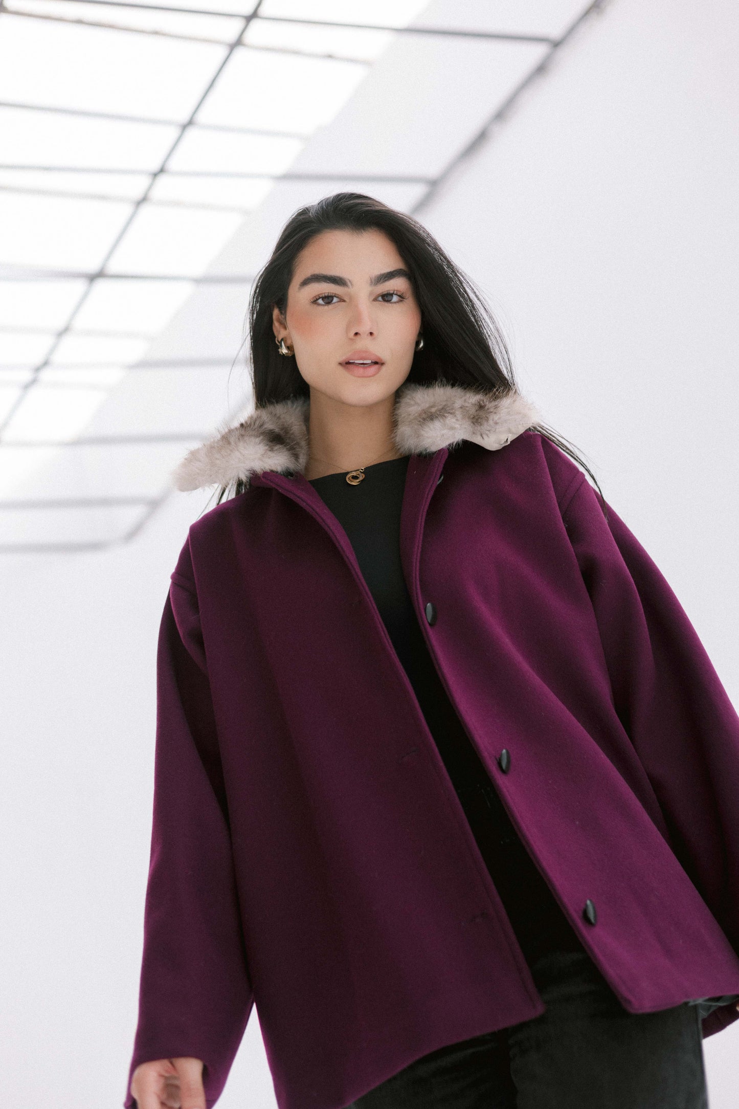 Aurora Fur Jacket in Burgundy