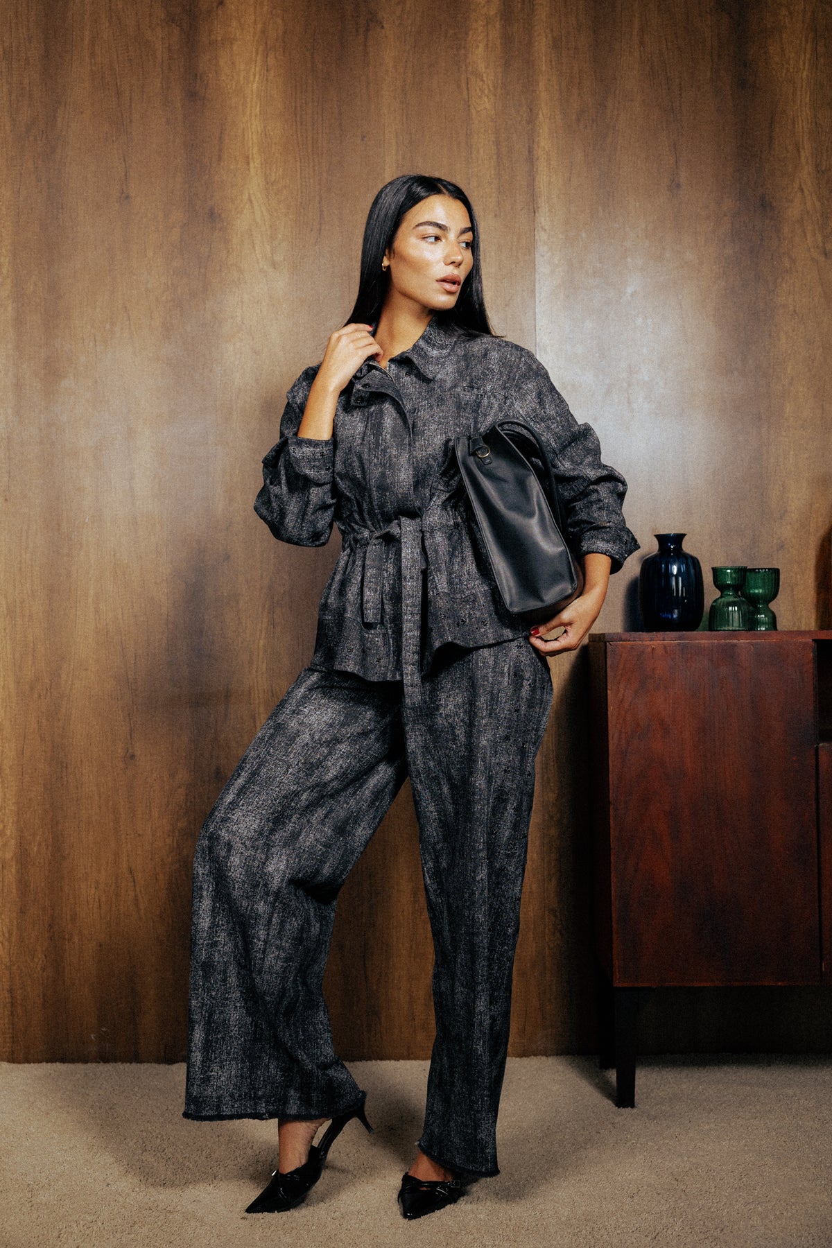 Washed Black Denim Set