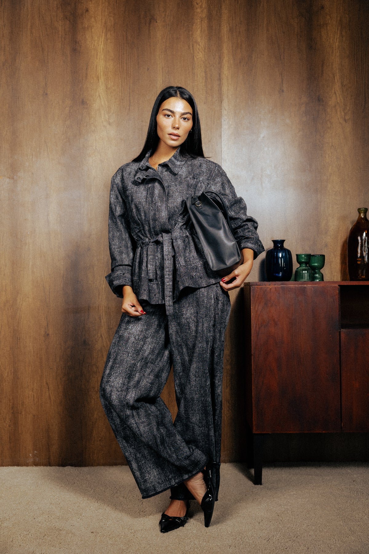 Washed Black Denim Set