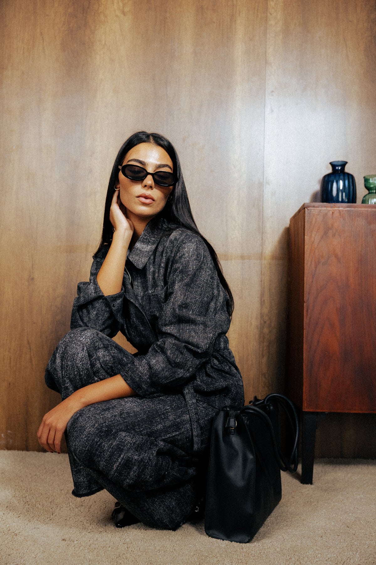 Washed Black Denim Set