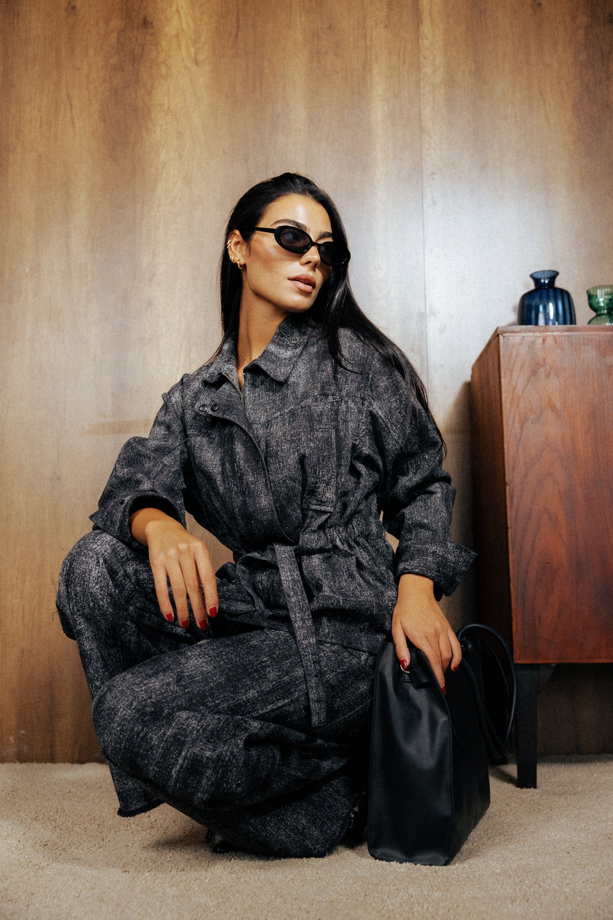 Washed Black Denim Set