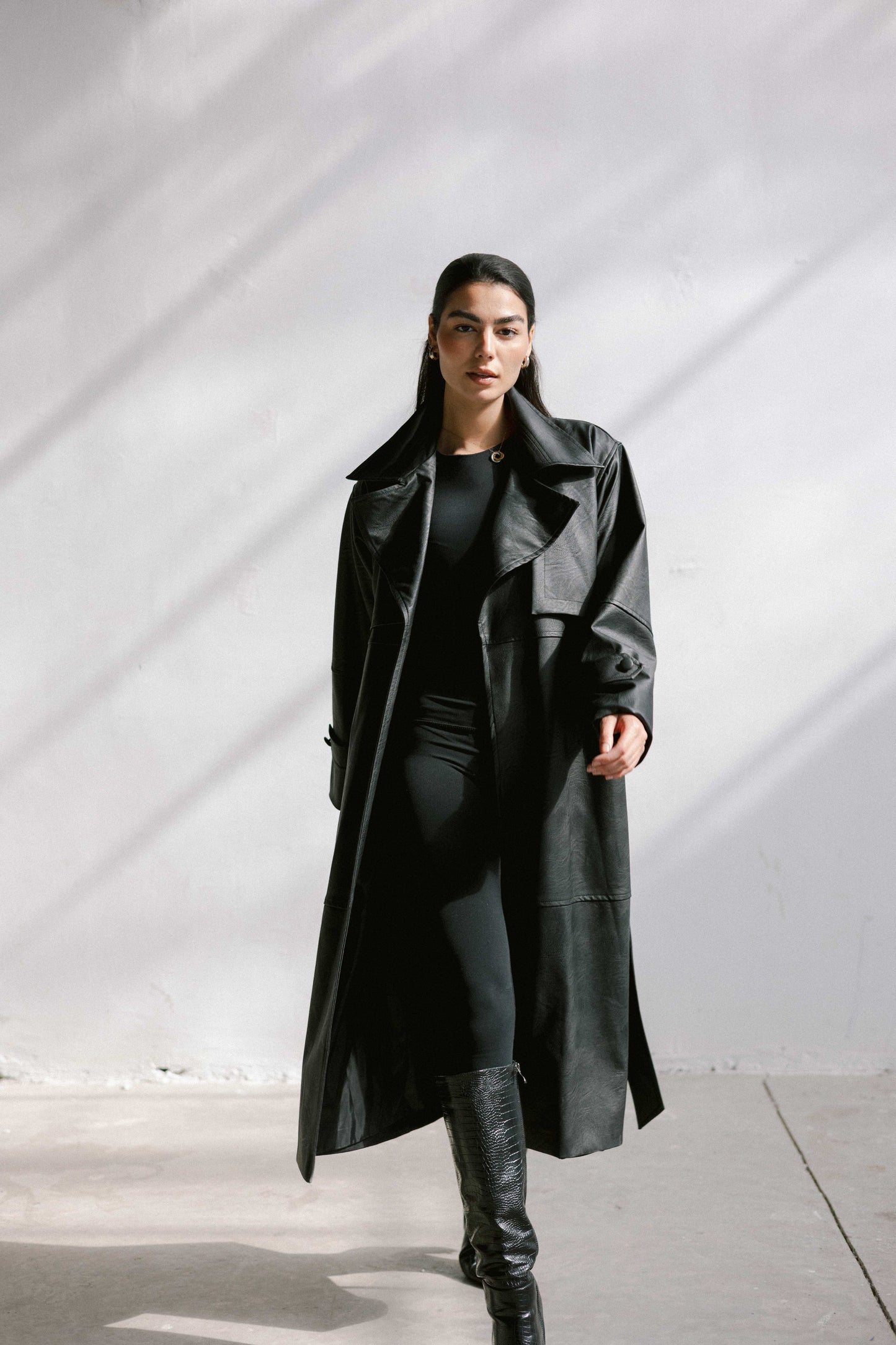 Eclipse Leather Trench in Black