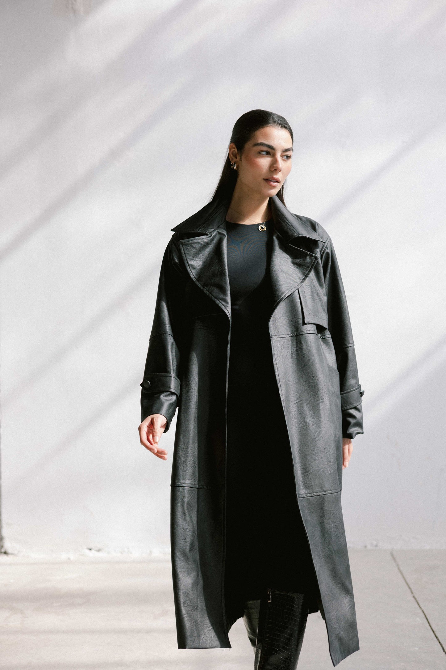 Eclipse Leather Trench in Black