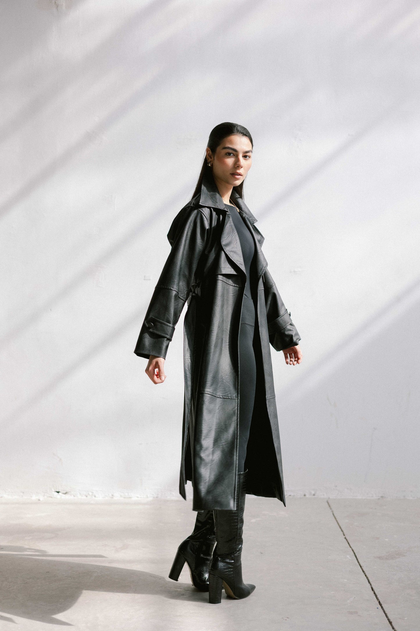 Eclipse Leather Trench in Black
