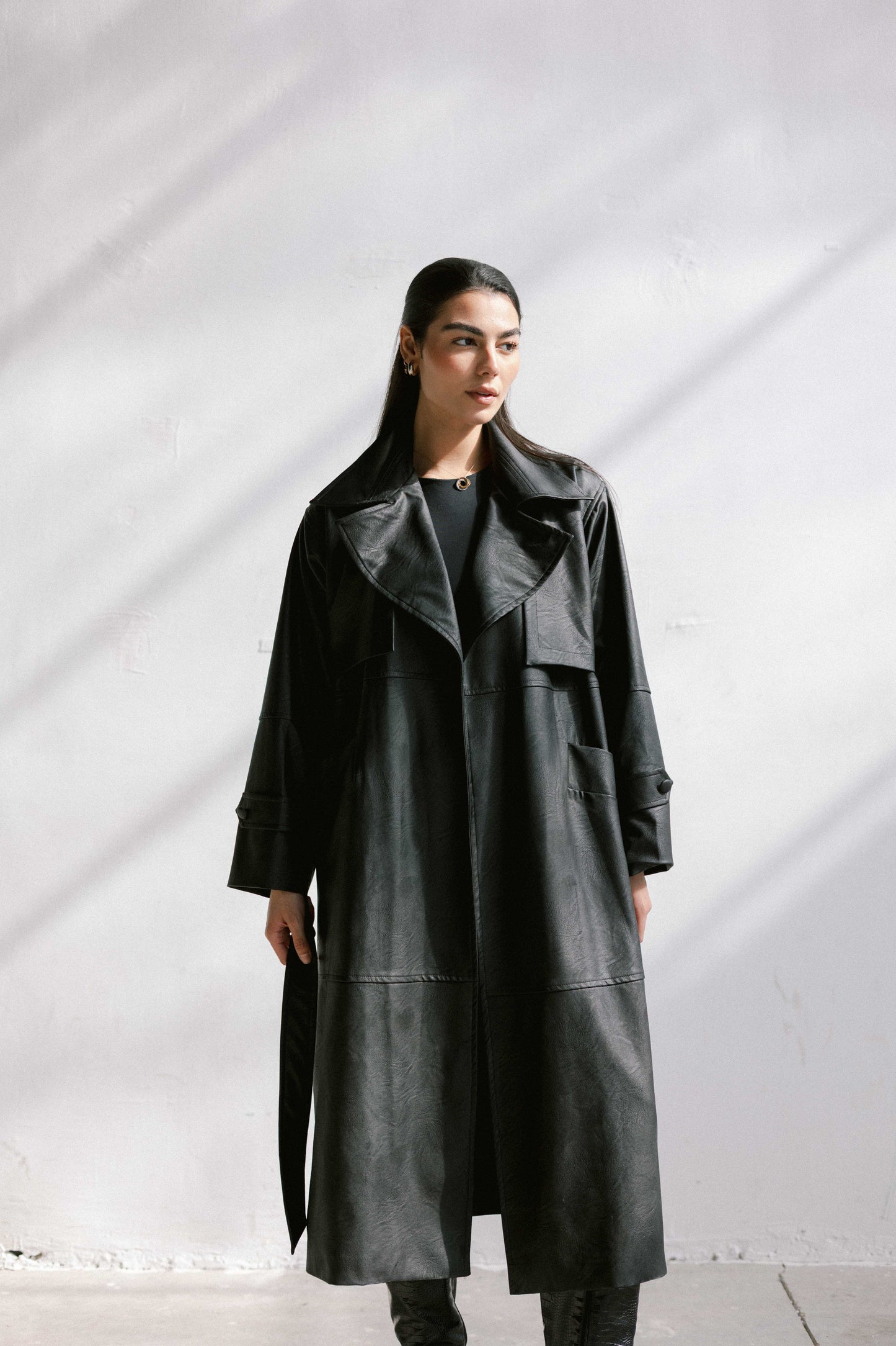 Eclipse Leather Trench in Black