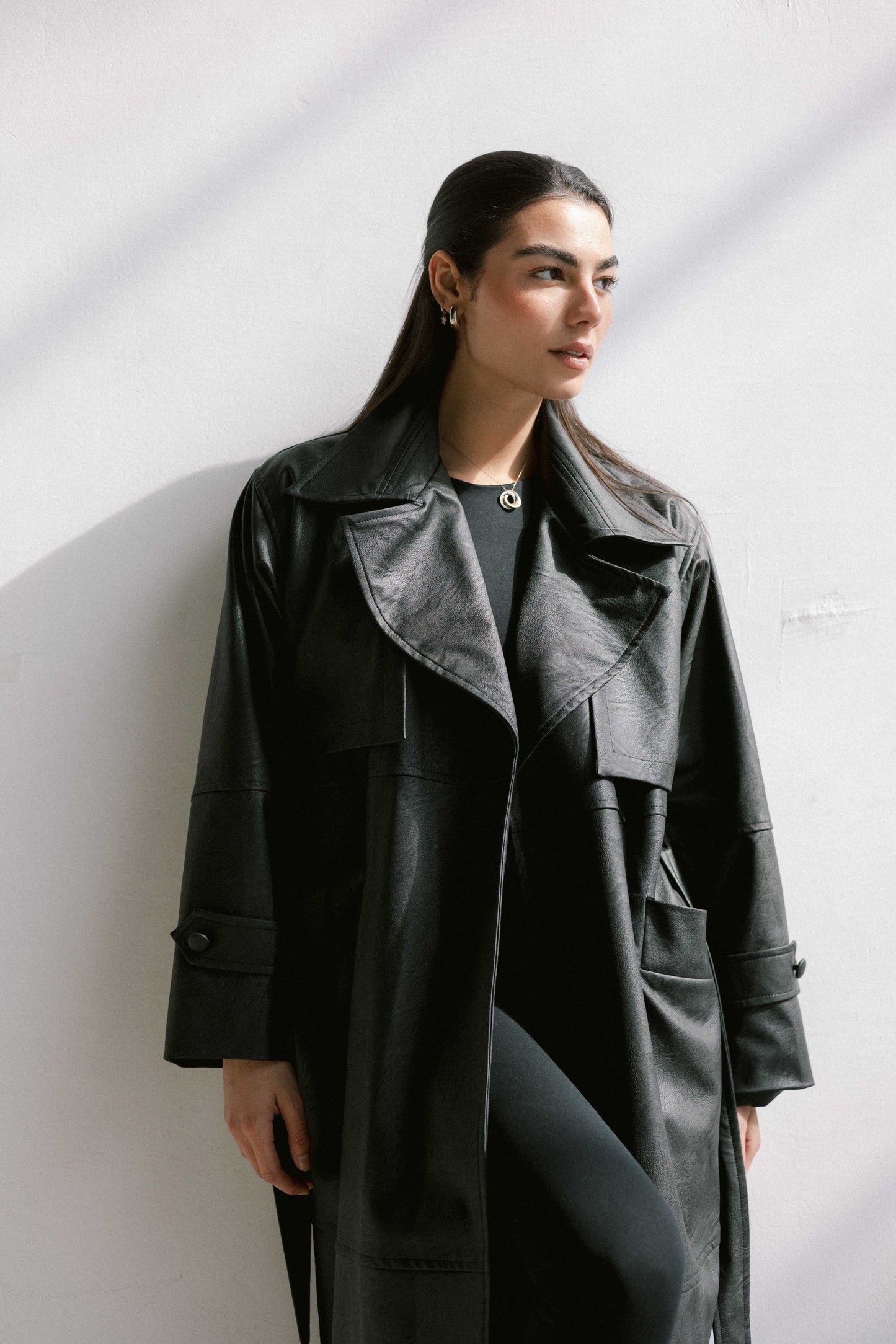 Eclipse Leather Trench in Black
