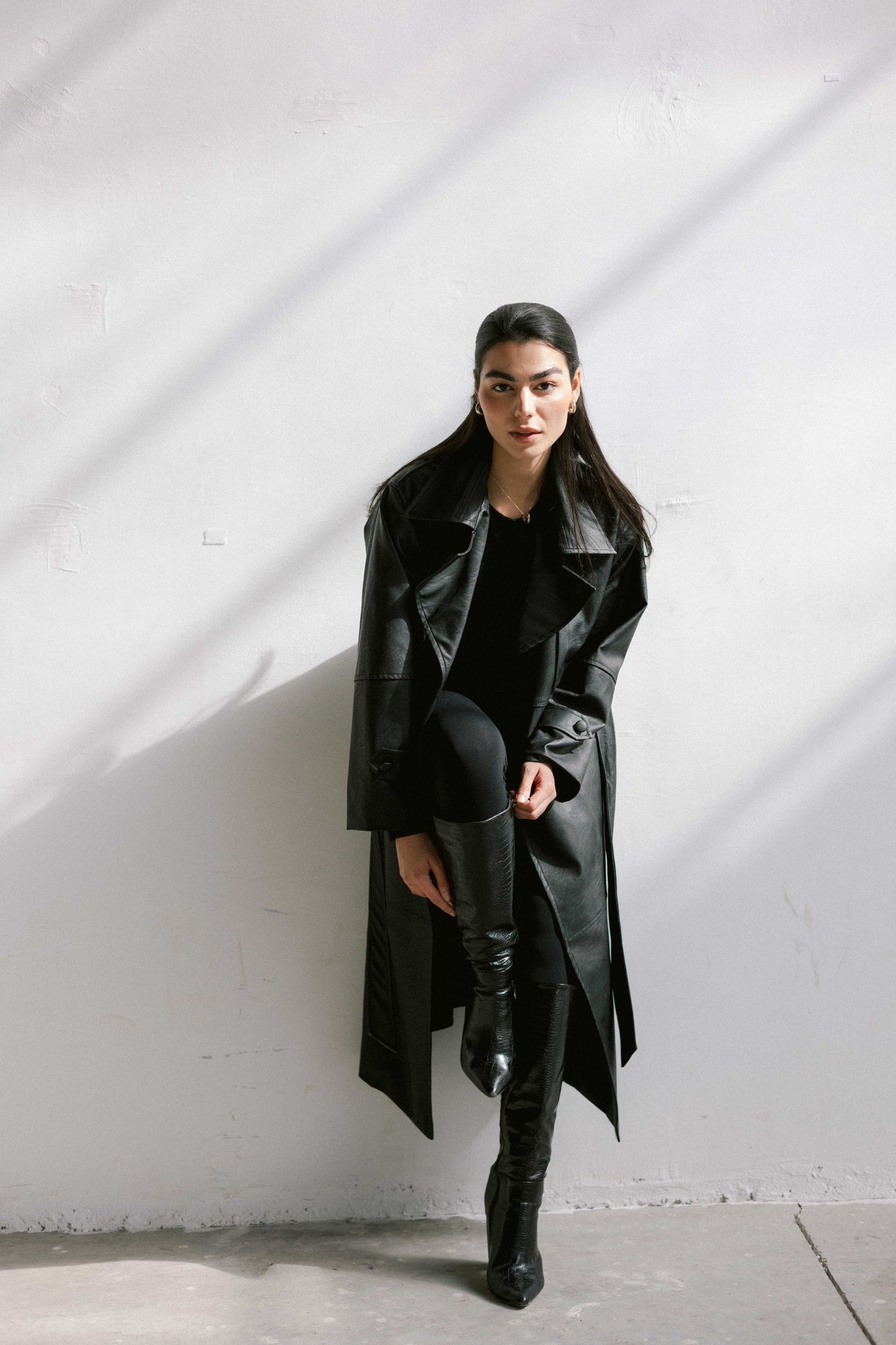 Eclipse Leather Trench in Black