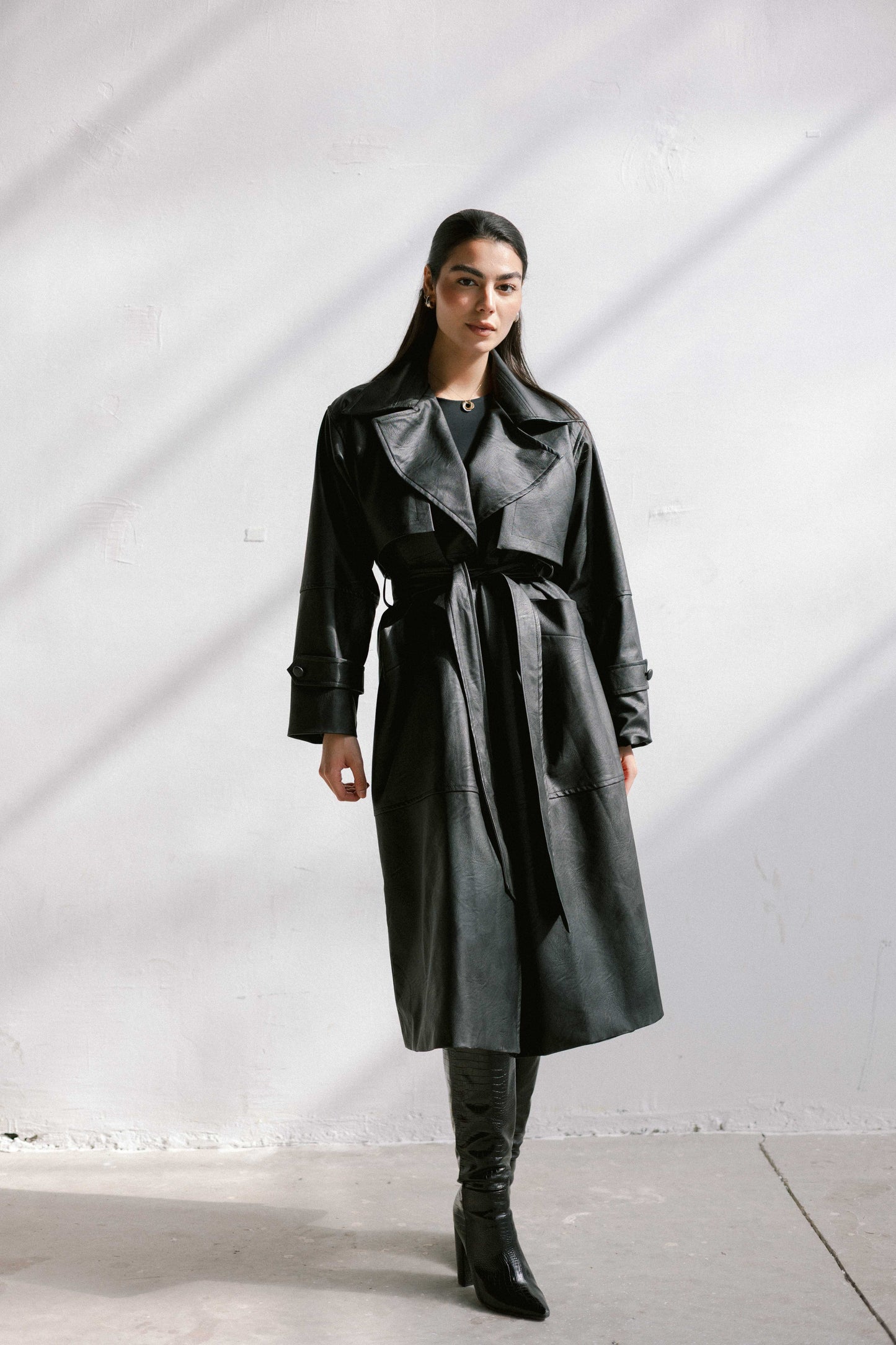 Eclipse Leather Trench in Black